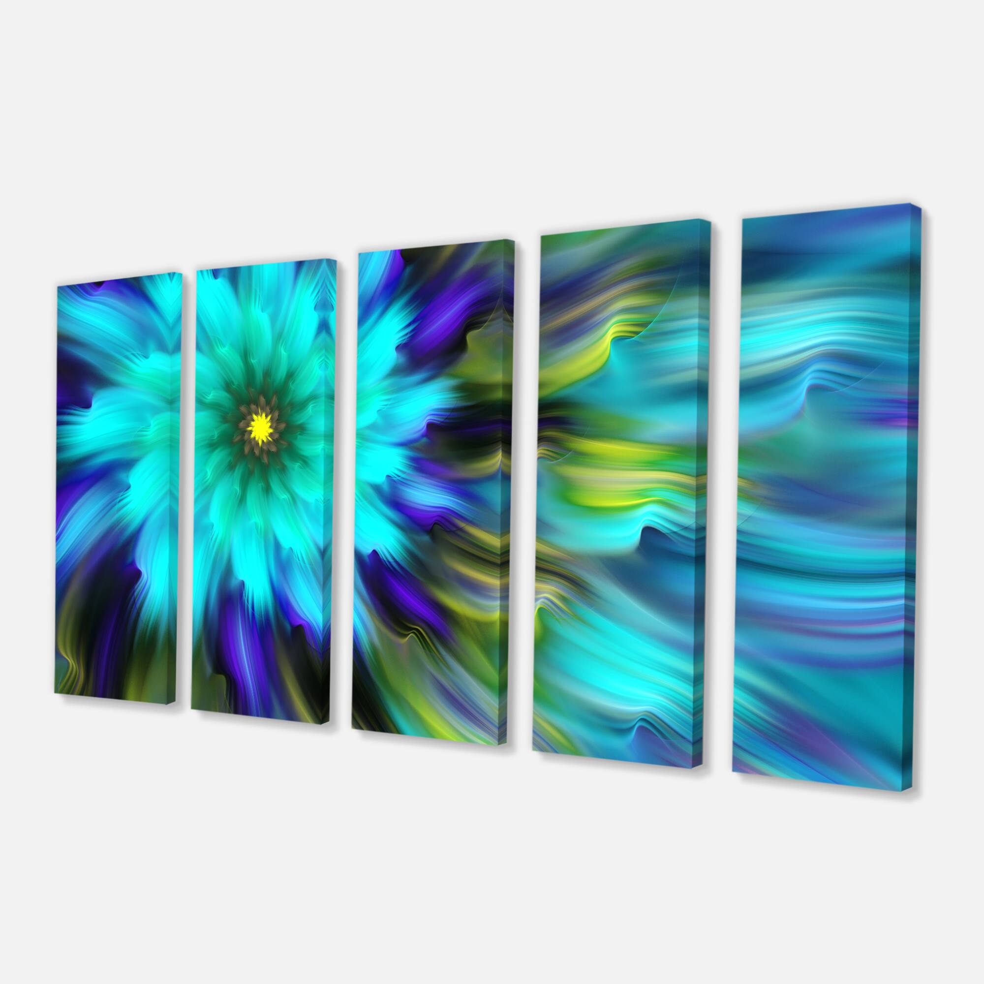 Designart - Massive Blue Green Fractal Flower - Floral Canvas Art Print