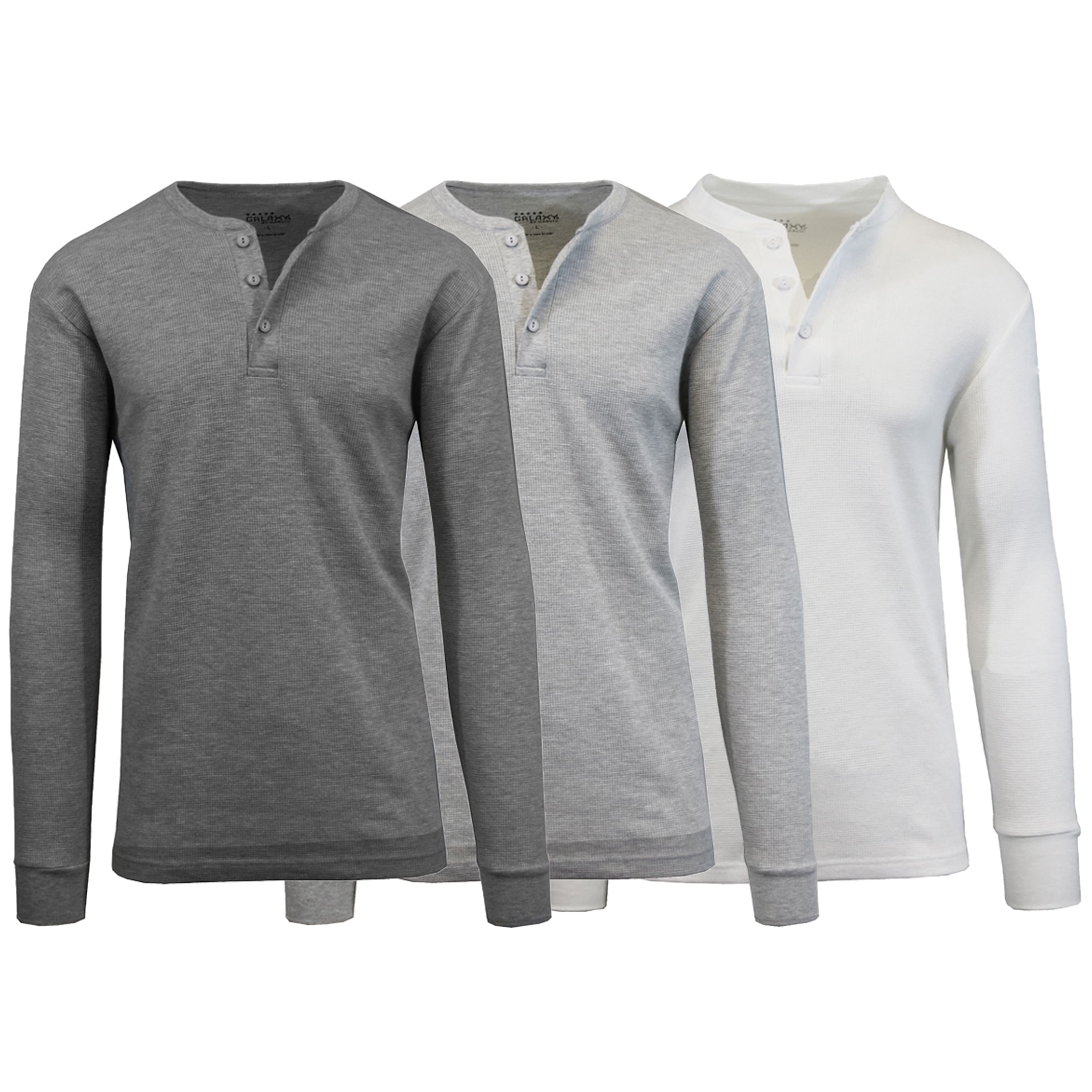 Men&#x27;s Long Sleeve Waffle-Knit Thermal Henley Shirt 3 Pack