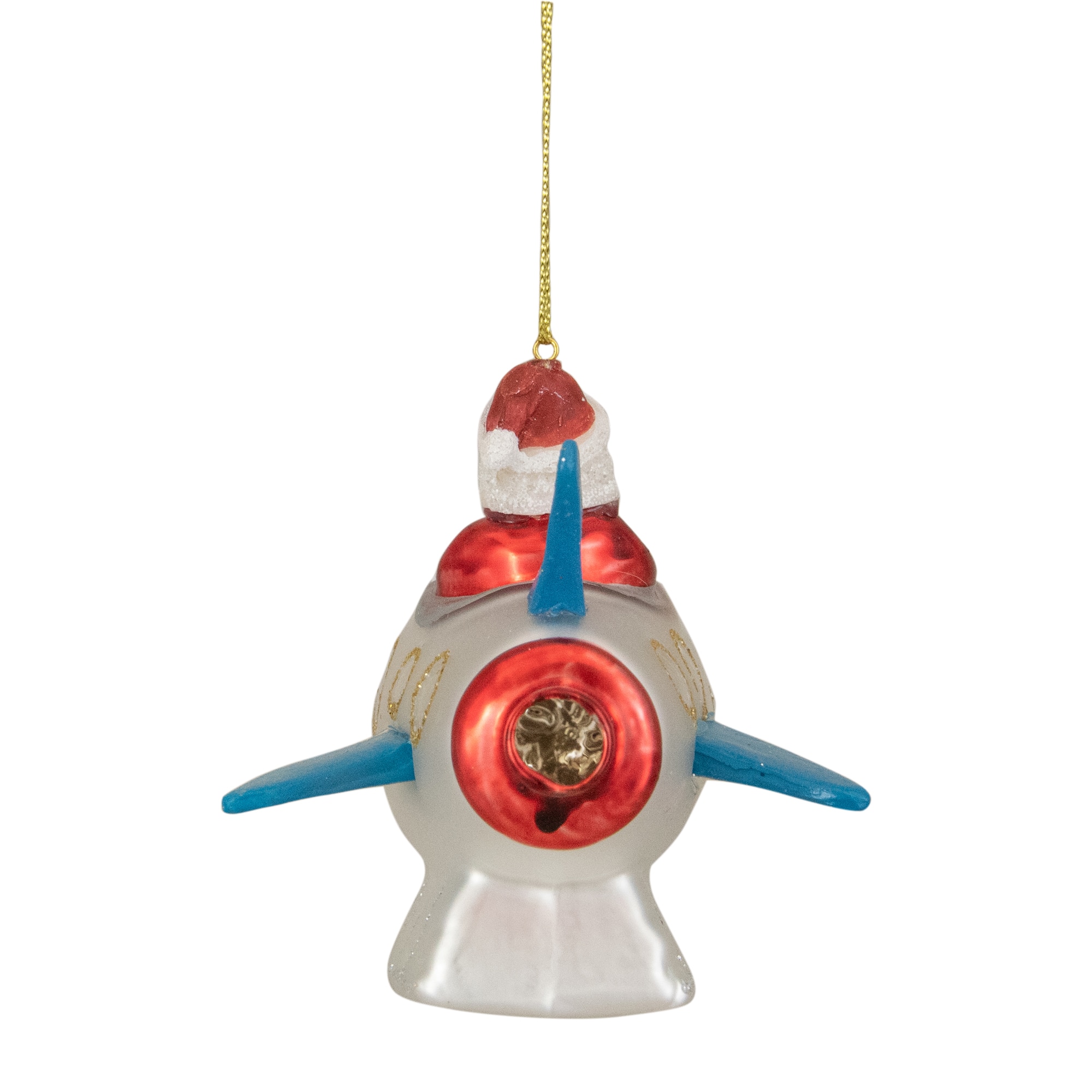 4.5" Santa In A Silver Rocket Ship Glass Christmas Ornament