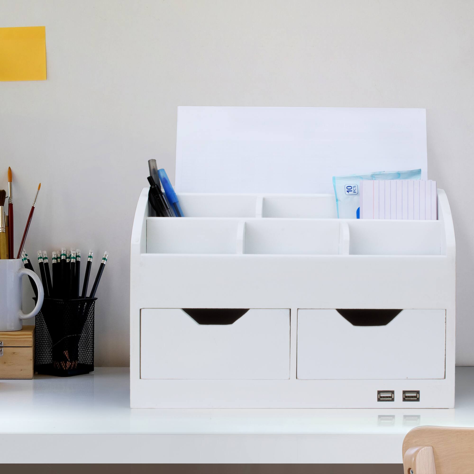 American Art D&#xE9;cor&#x2122; White Space Saving Desk Organizer with USB Port