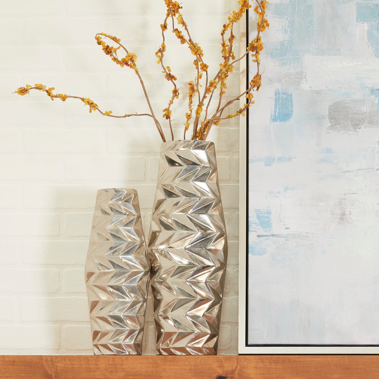 Silver Aluminum Modern Vase, Set of 2" 20", 15"