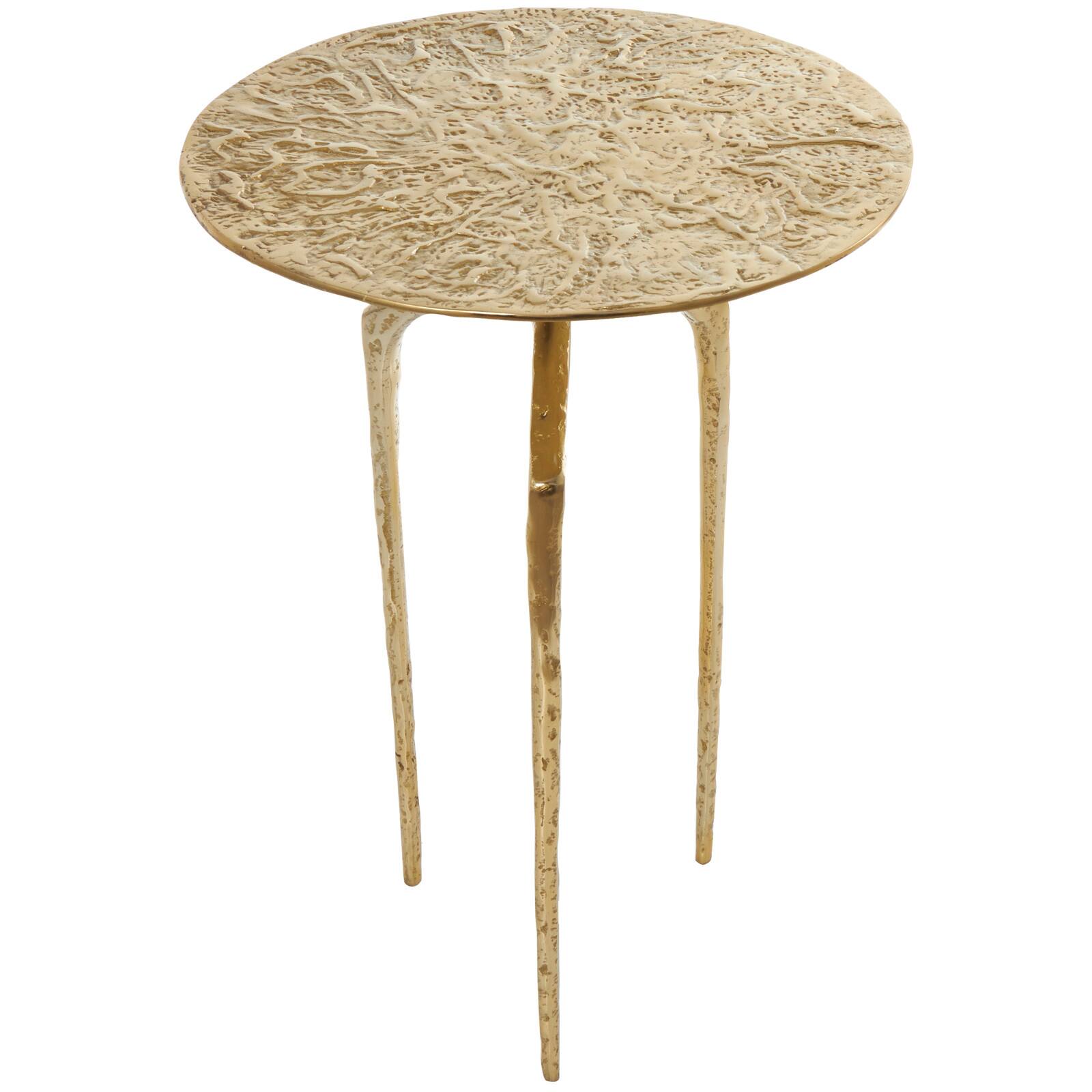Gold Aluminum Geometric Slim Textured Accent Table