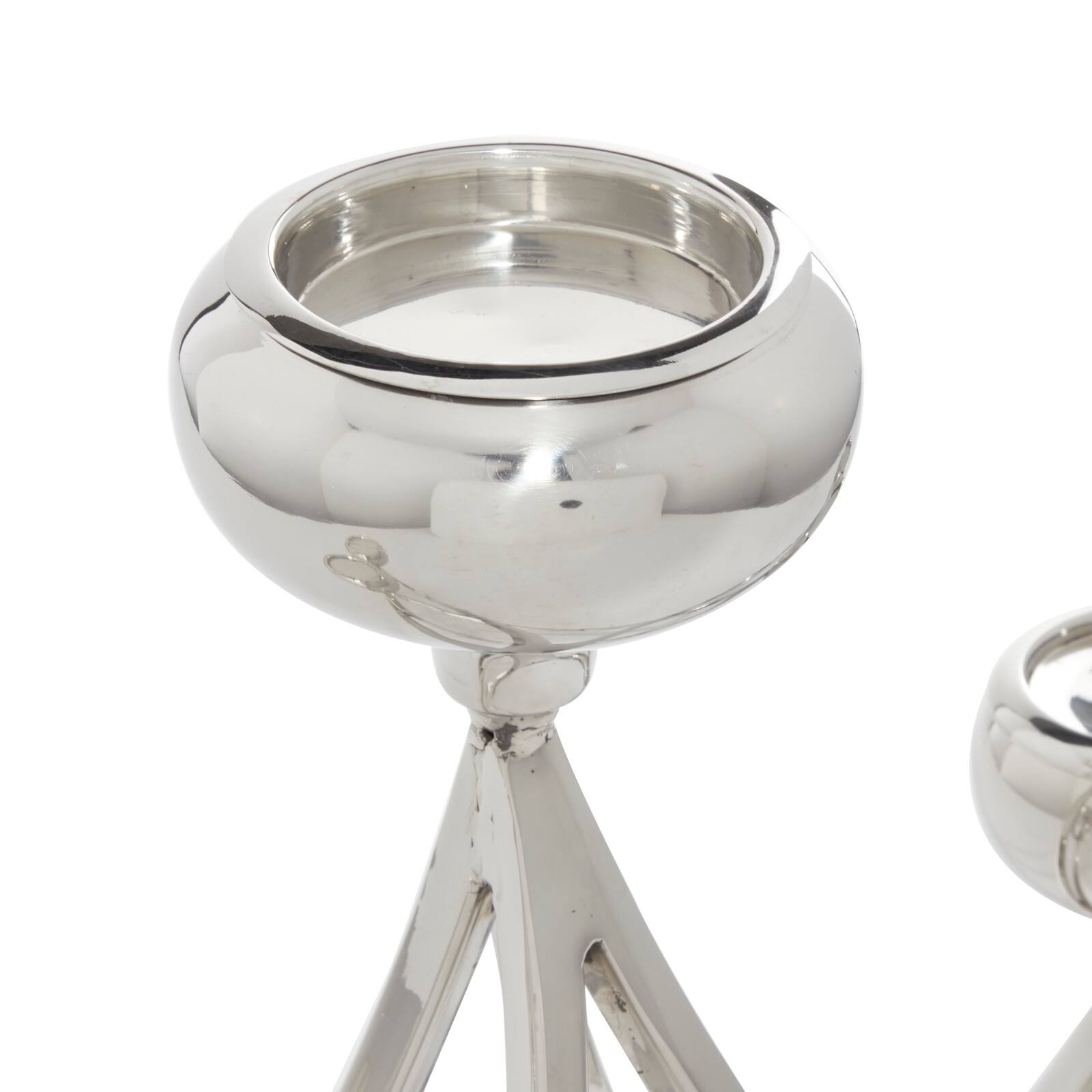 Silver Stainless Steel Candlestick Holders, 15x28x5"