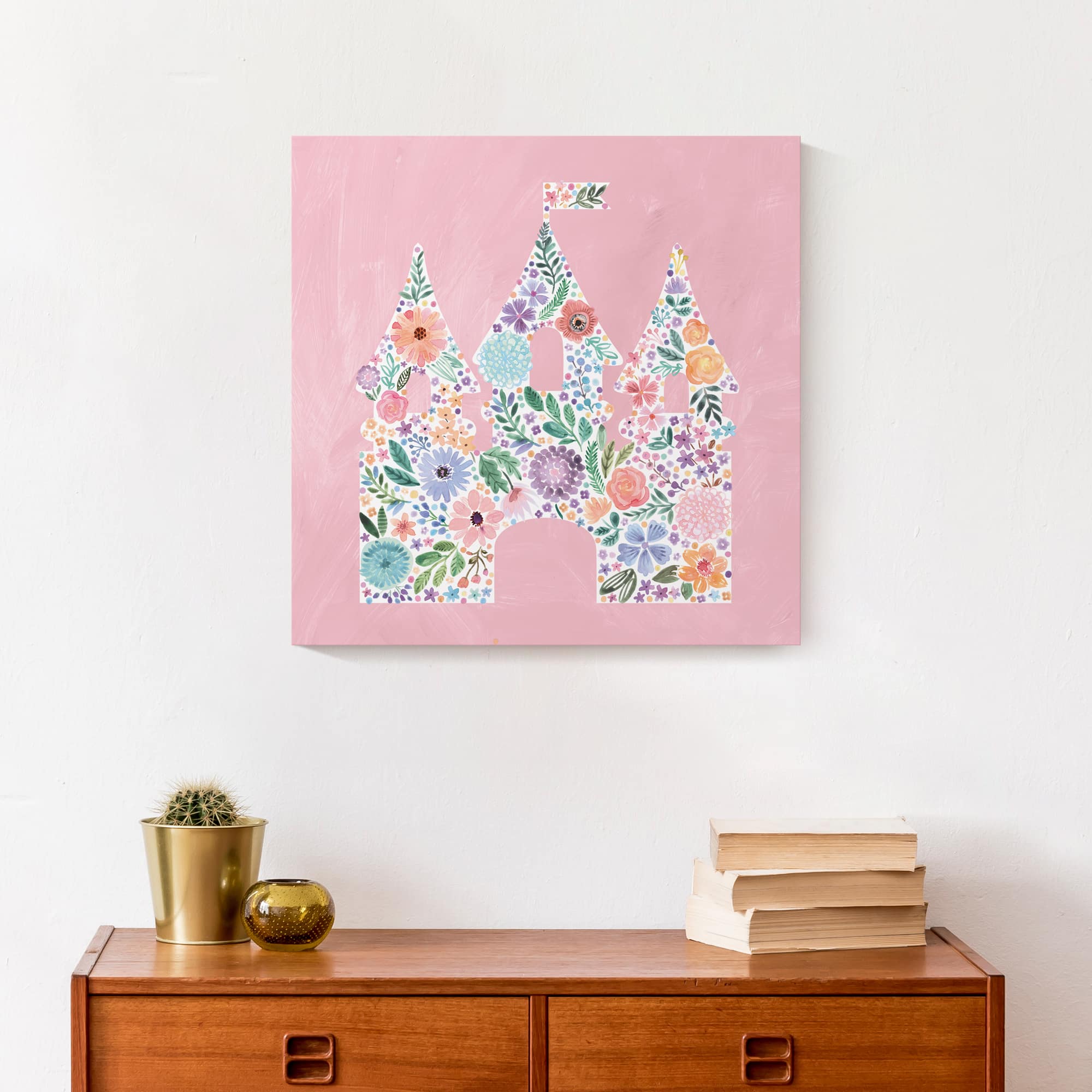 Floral Castle 16&#x22; x 16&#x22; Canvas Wall Art