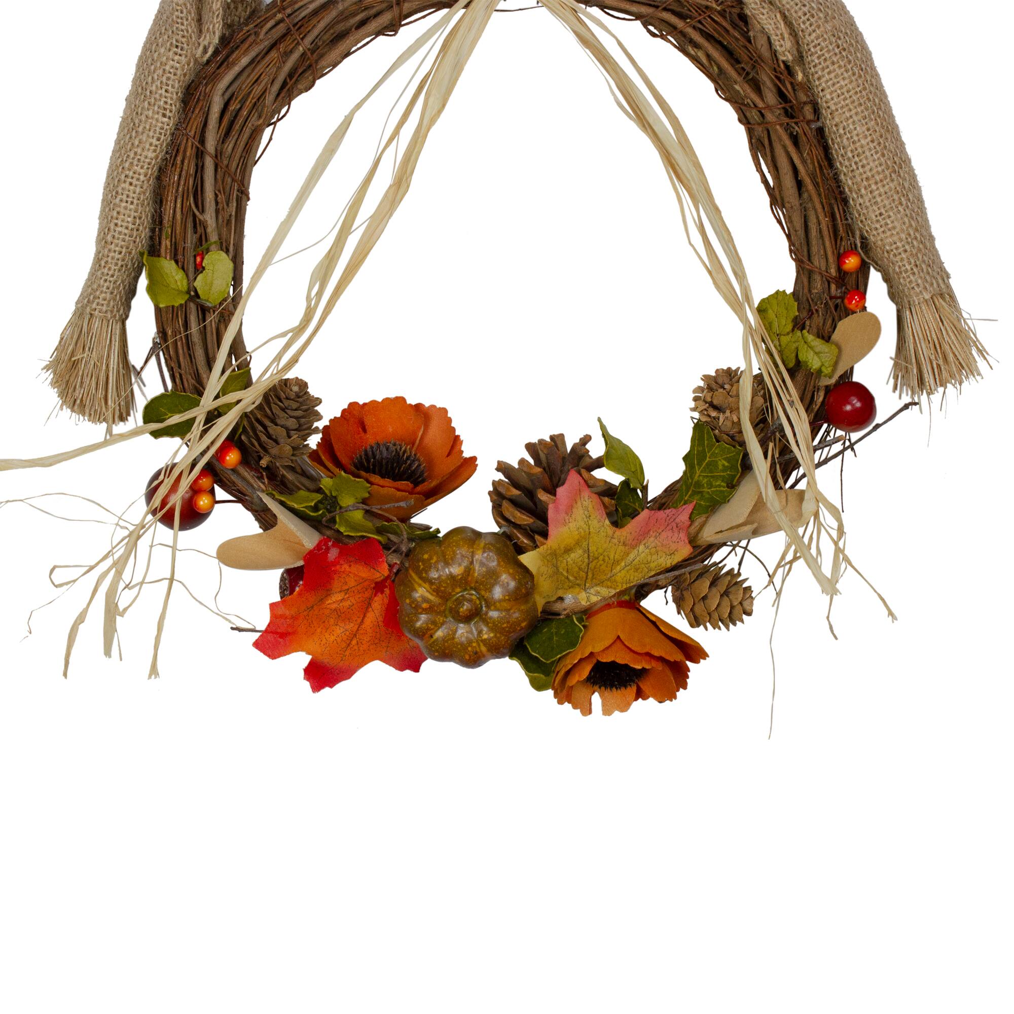 20" Tan & Orange Fall Harvest Scarecrow Wreath Wall Decor