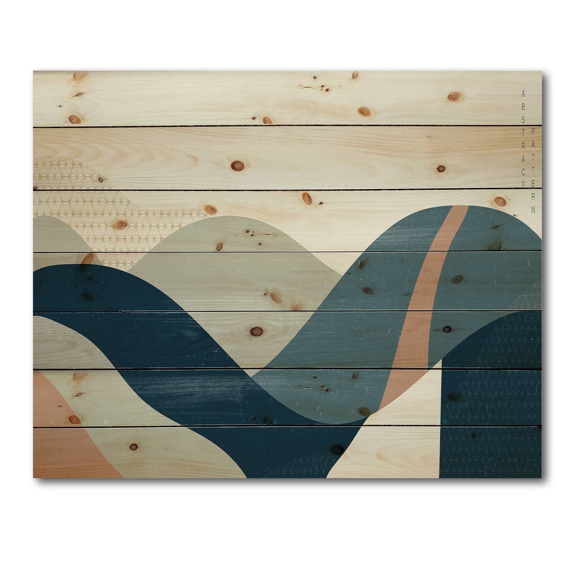 Designart - Abstract Geometric Landscape With Hills - Modern Print on Natural Pine Wood