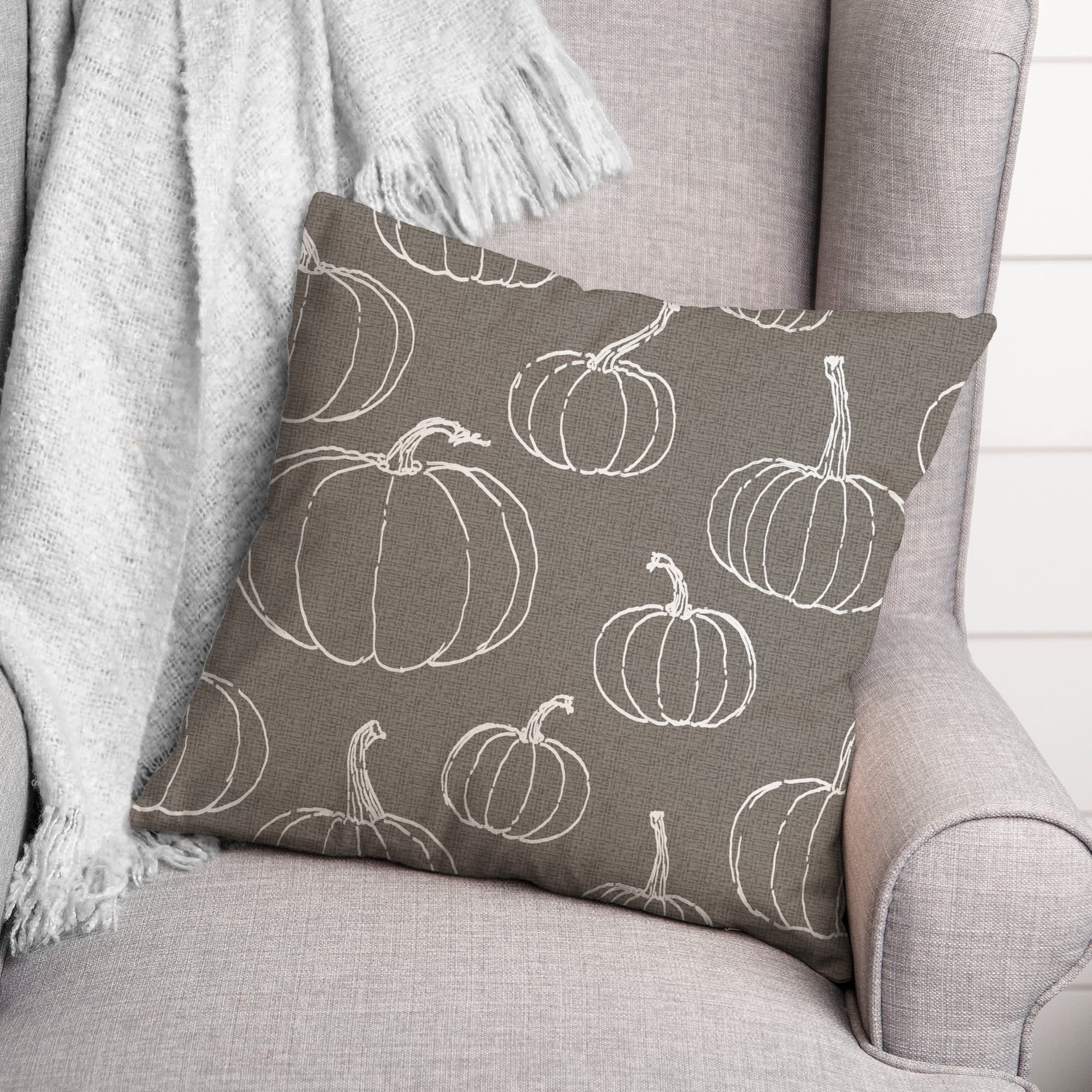 Gray Pumpkin Pattern Throw Pillow