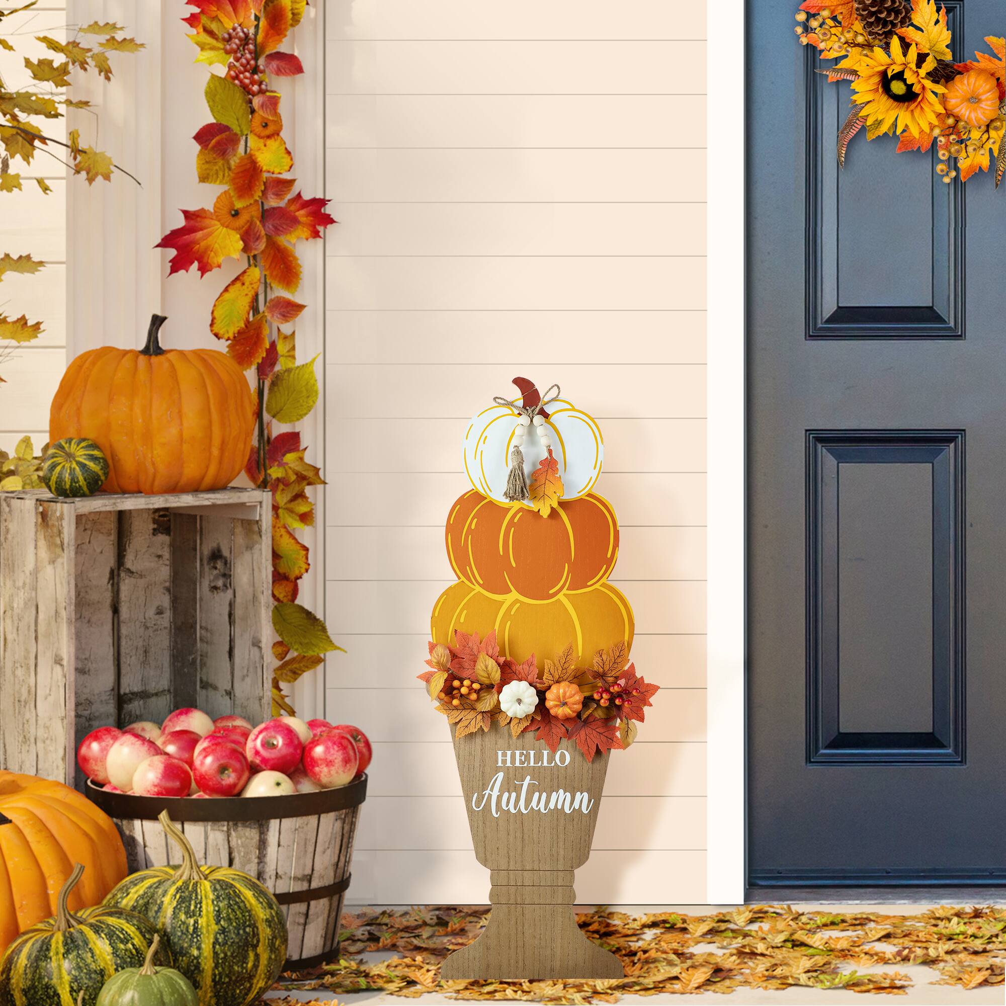 Glitzhome® 36" Fall Wood Stacked Pumpkin Urn Porch Décor