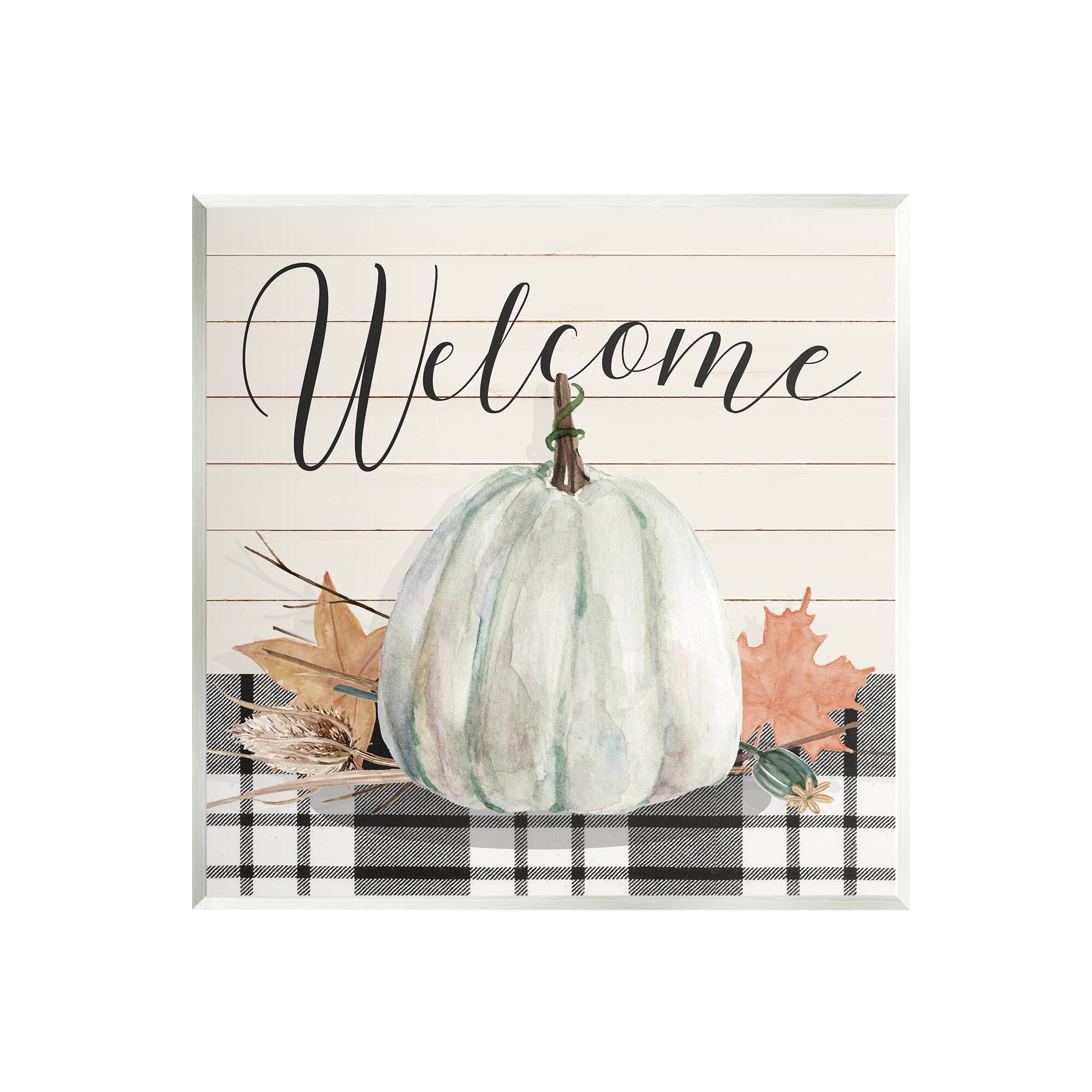 Stupell Industries Welcome Plaid Pumpkin Sign Wall Plaque Art