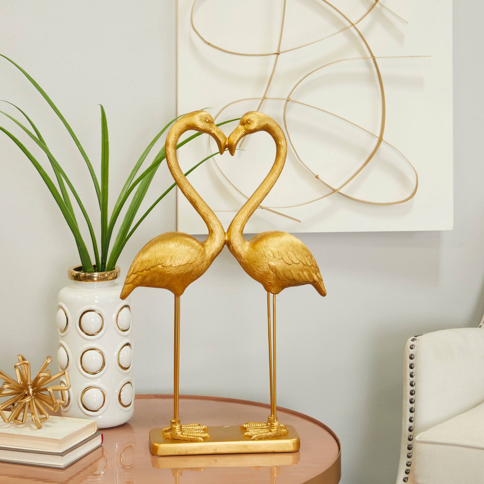 Gold Resin Eclectic Flamingo Sculpture 24&#x22; x 15&#x22; x 5&#x22;