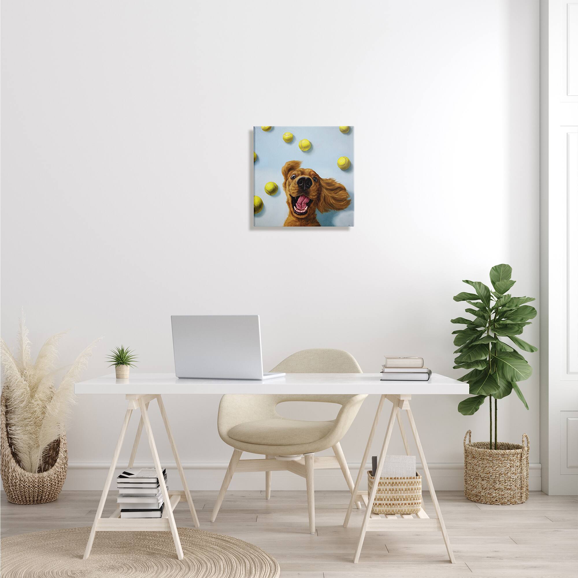 Stupell Industries Happy Smiling Pet Dog with Yellow Tennis Balls Canvas Wall Art