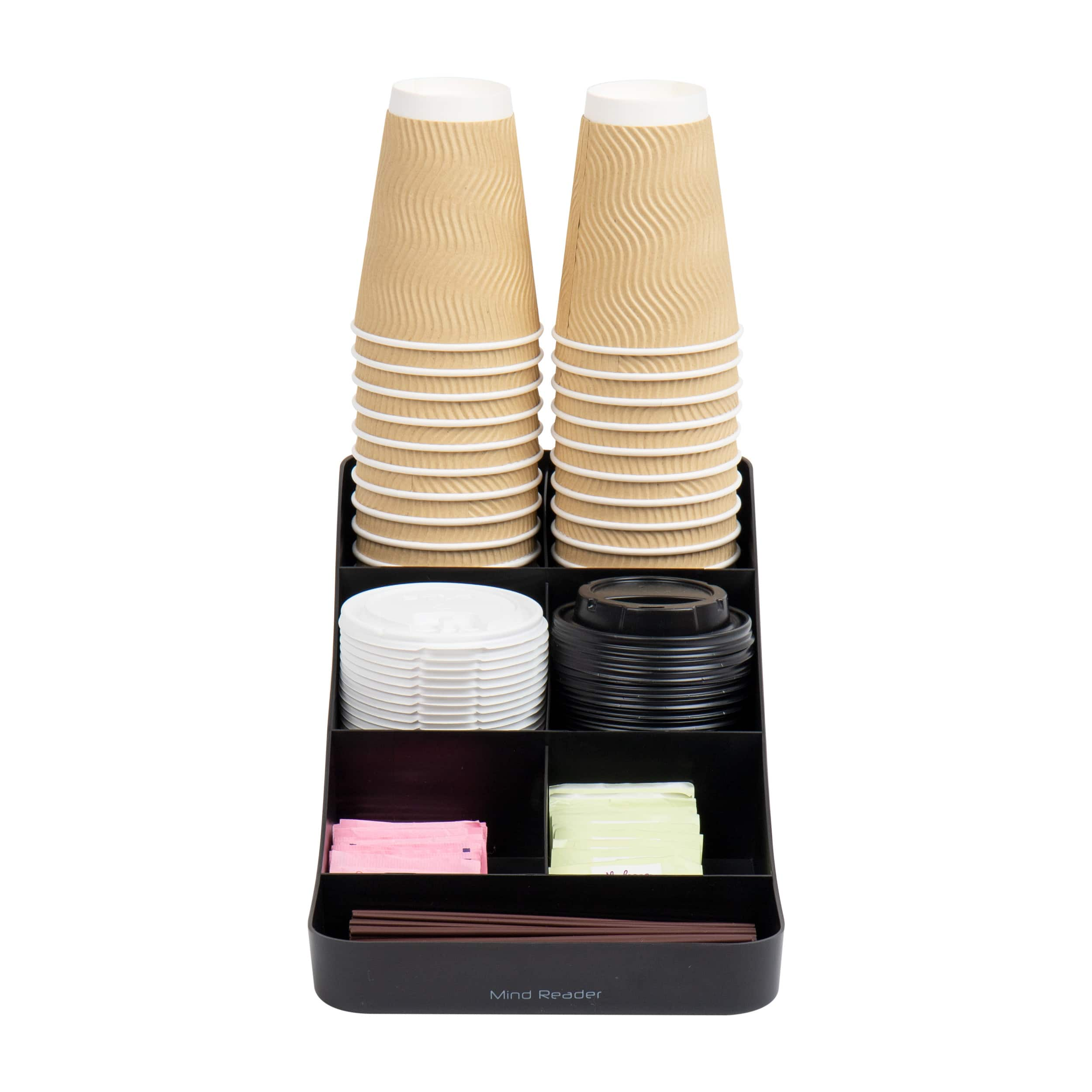 Mind Reader Anchor Collection 7-Compartment Black Coffee Cup and Condiment Dispenser, 2ct.