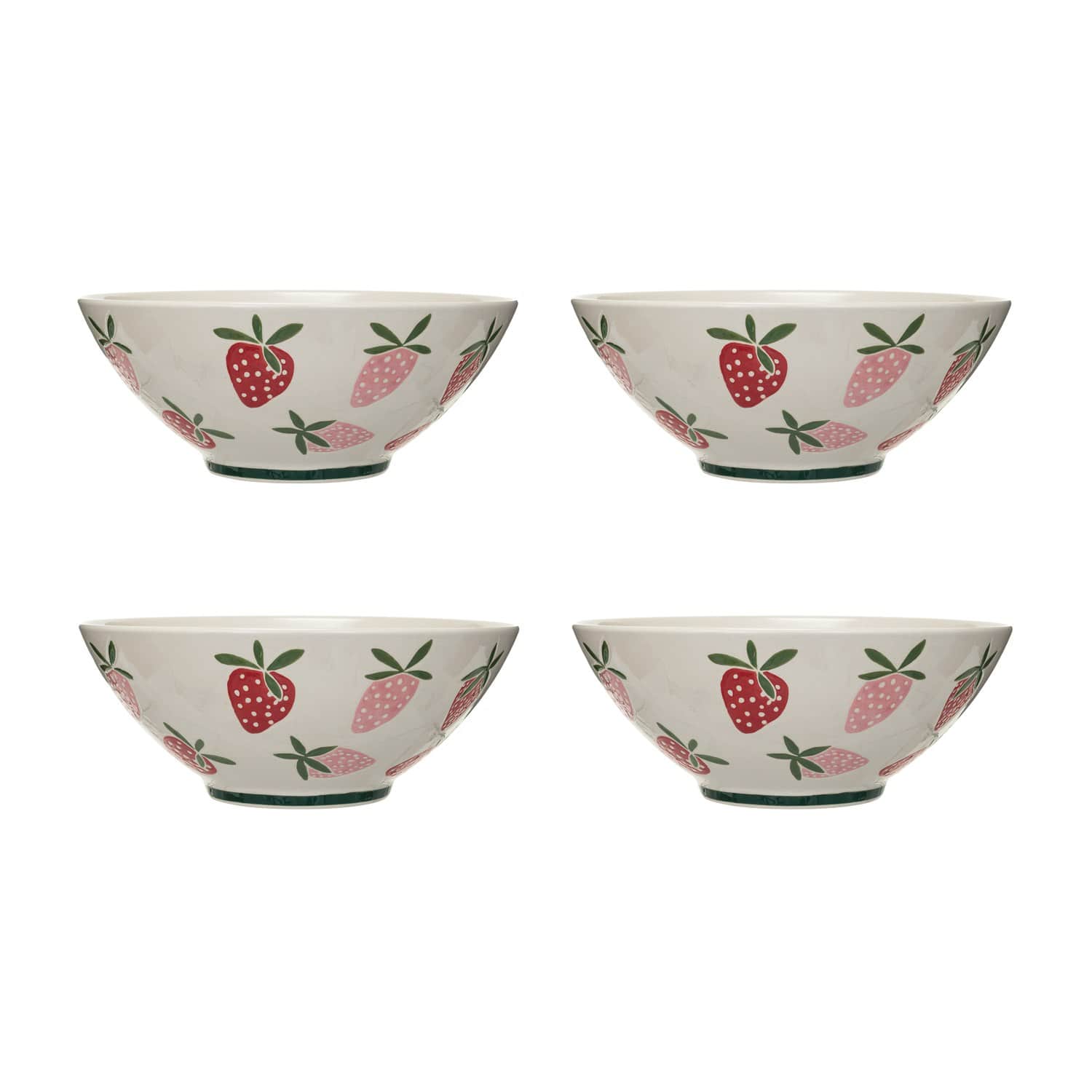Hello Honey&#xAE; 10.5&#x22; Hand-Painted Wax Relief Strawberries Stoneware Bowls, 4ct.