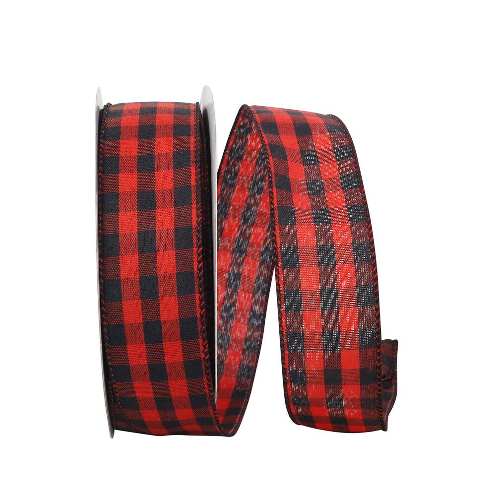 JAM Paper 1.5&#x22; x 20yd. Wired Cabin Buffalo Check Ribbon