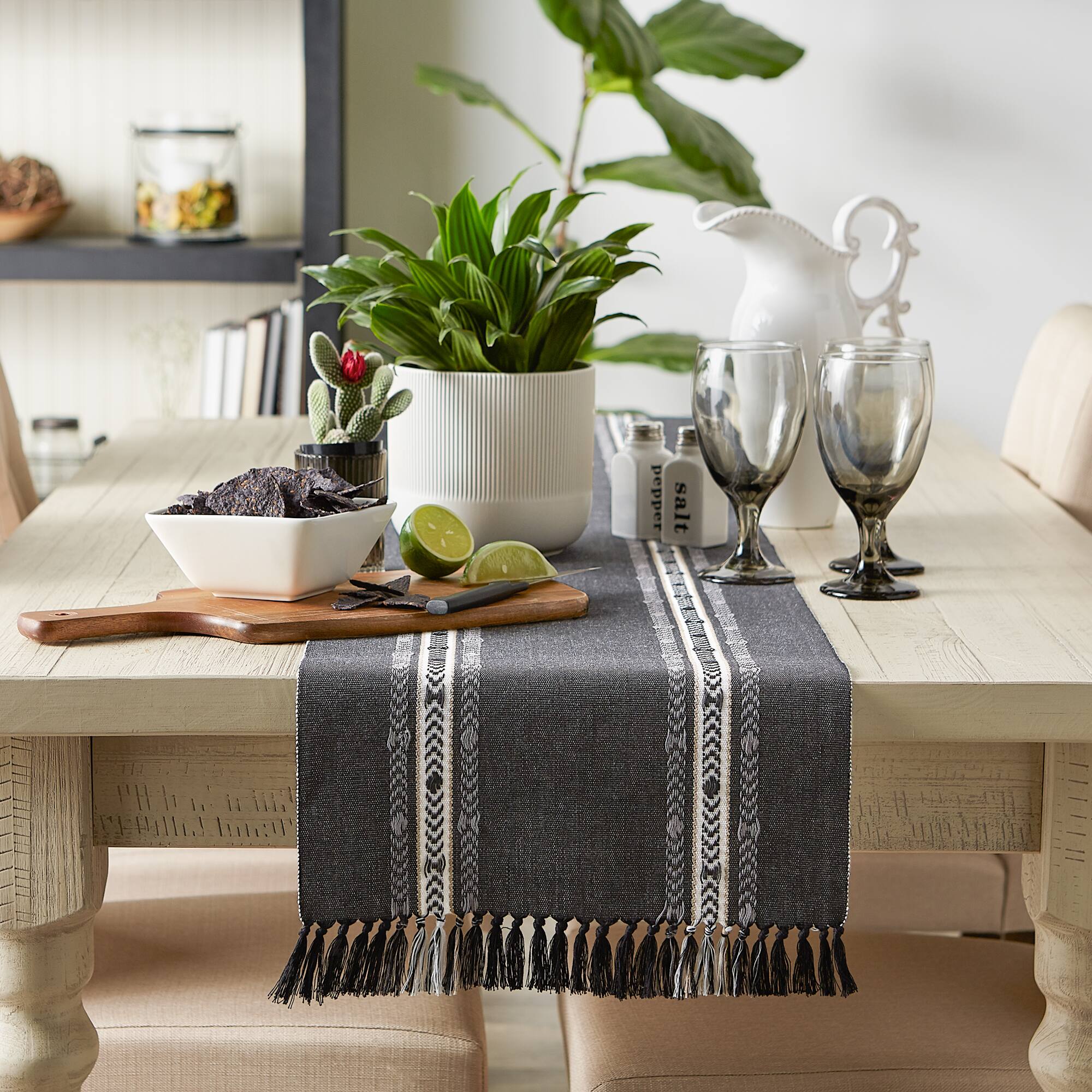 DII® 108" Dobby Striped Fringe Ribbed Table Runner