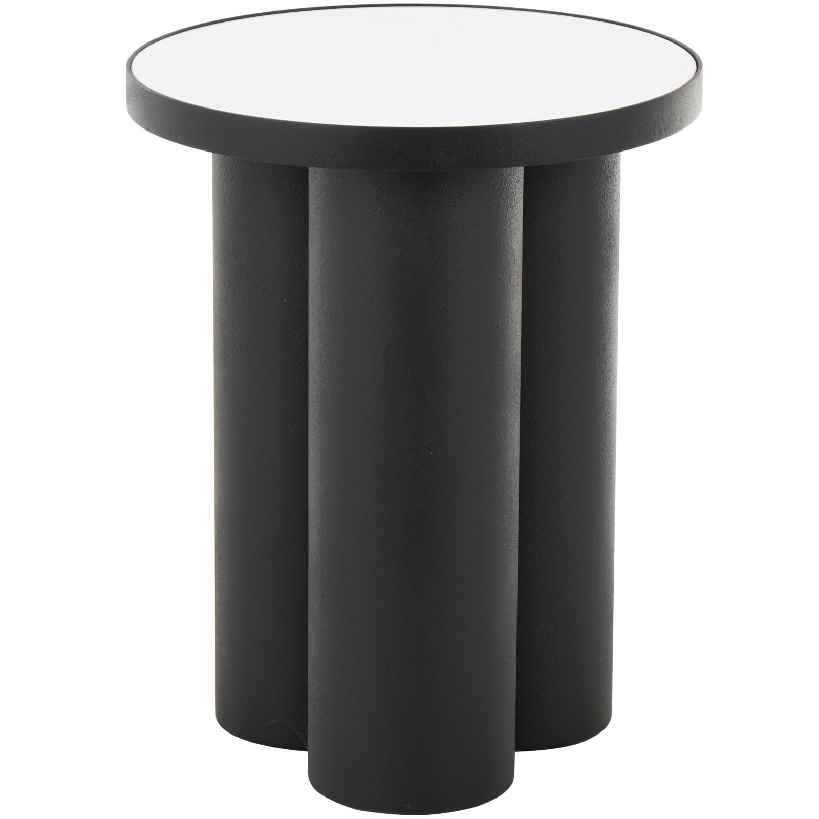 19.75" Black Metal Side End Accent Table with White Marble Tabletop