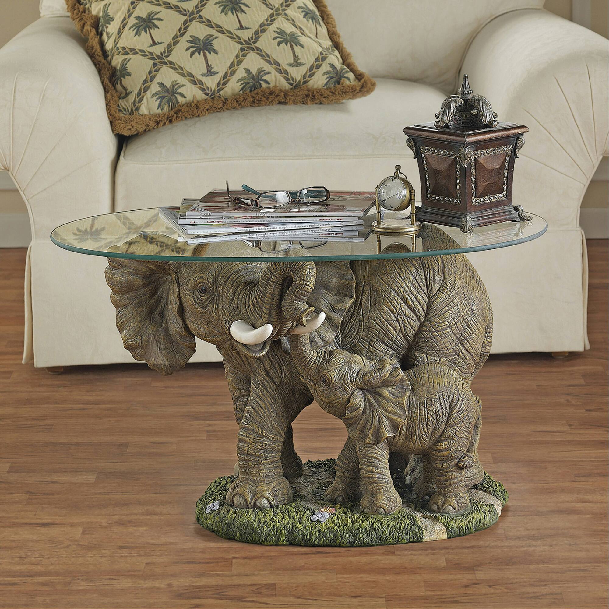 Design Toscano 18" Elephant's Majesty Glass-Topped Cocktail Table
