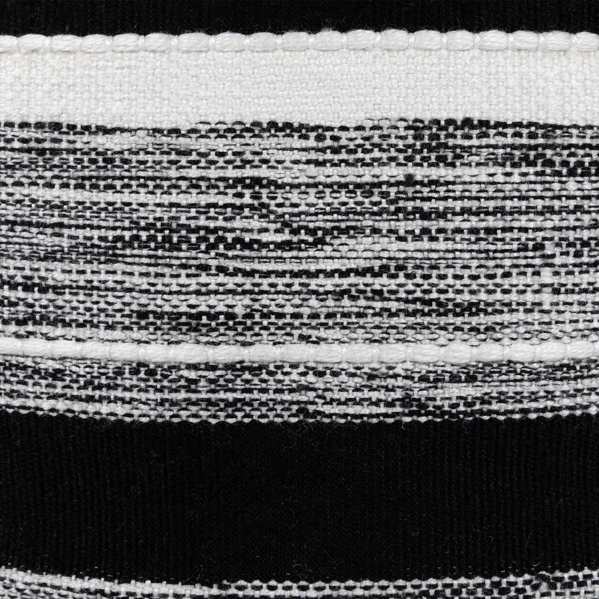 18&#x22; Black &#x26; White Woven Stripes Outdoor Pouf Ottoman