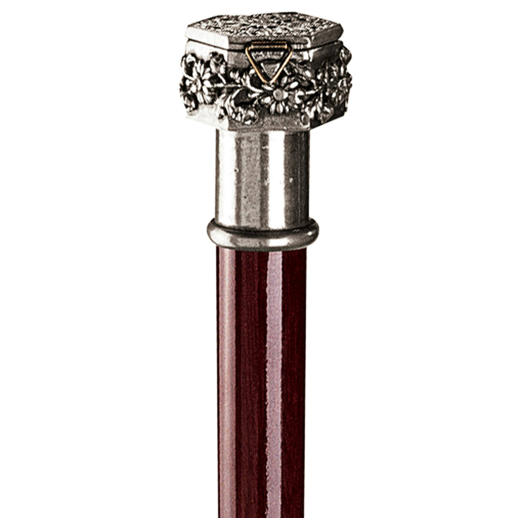 The Padrone Collection: Ornate Pill Box Pewter Walking Stick