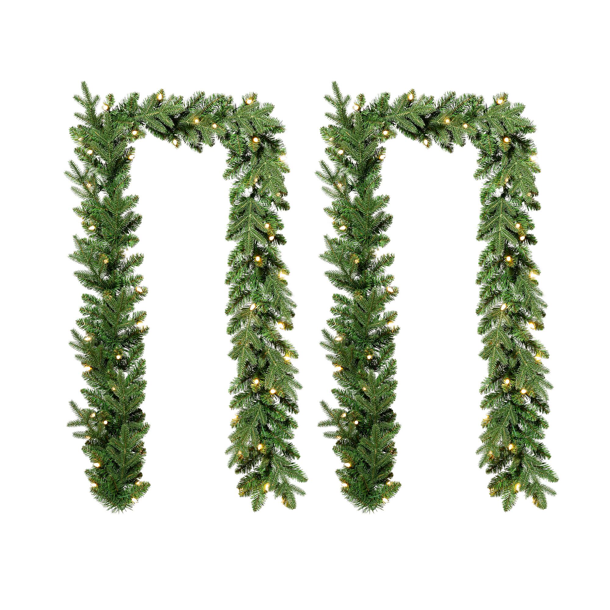 Glitzhome® 9ft. Pre-Lit Greenery Christmas Garlands with LED Light Timers, 2ct.