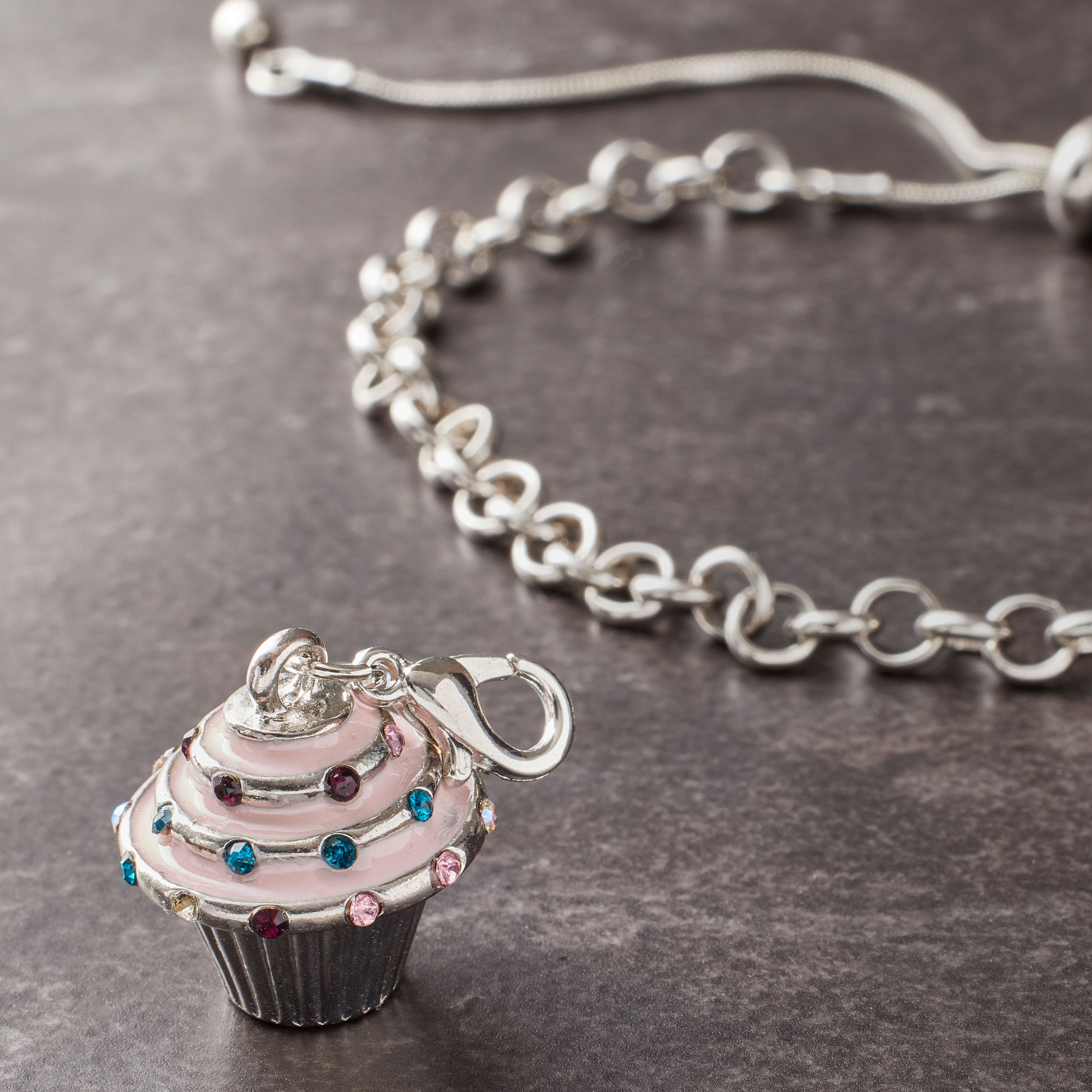 Pink & Silver Cupcake Charm by Bead Landing™