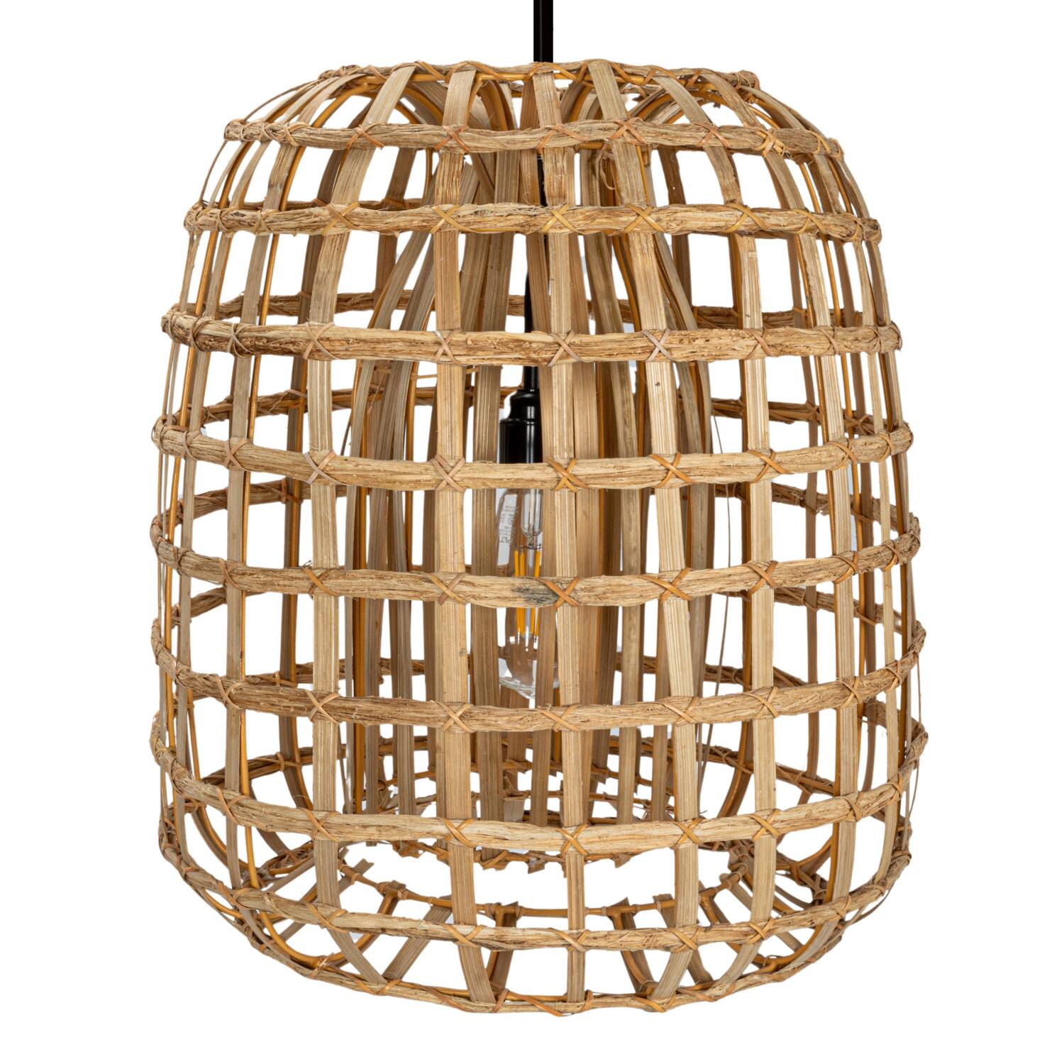 Hello Honey&#xAE; 18&#x22; Natural Round Woven Rattan &#x26; Bamboo Pendant Lamp