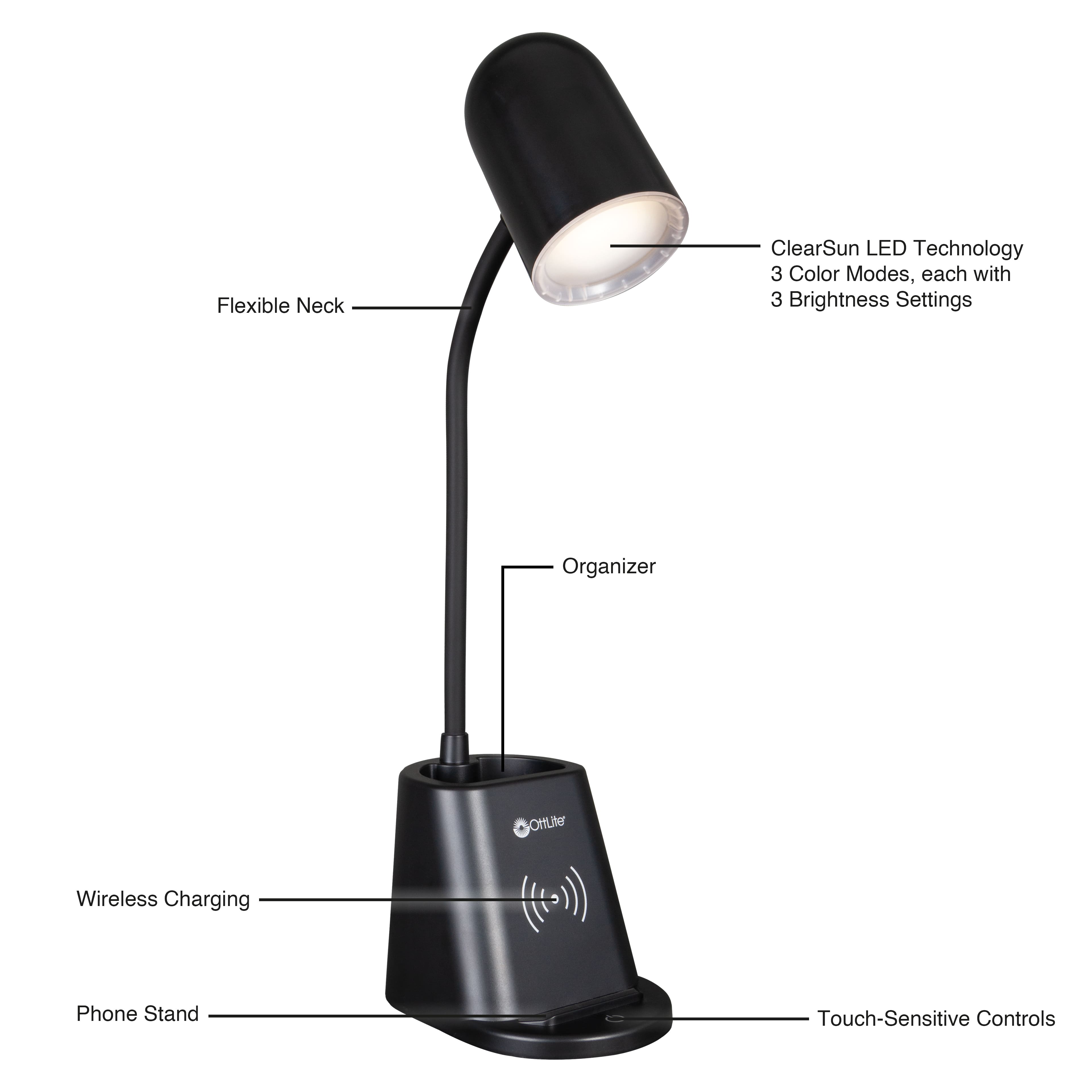 OttLite Wireless Charging LED Lamp with Organizer