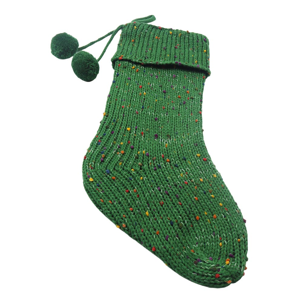 18&#x22; Knit Green Stocking with Pom Poms by Ashland&#xAE;