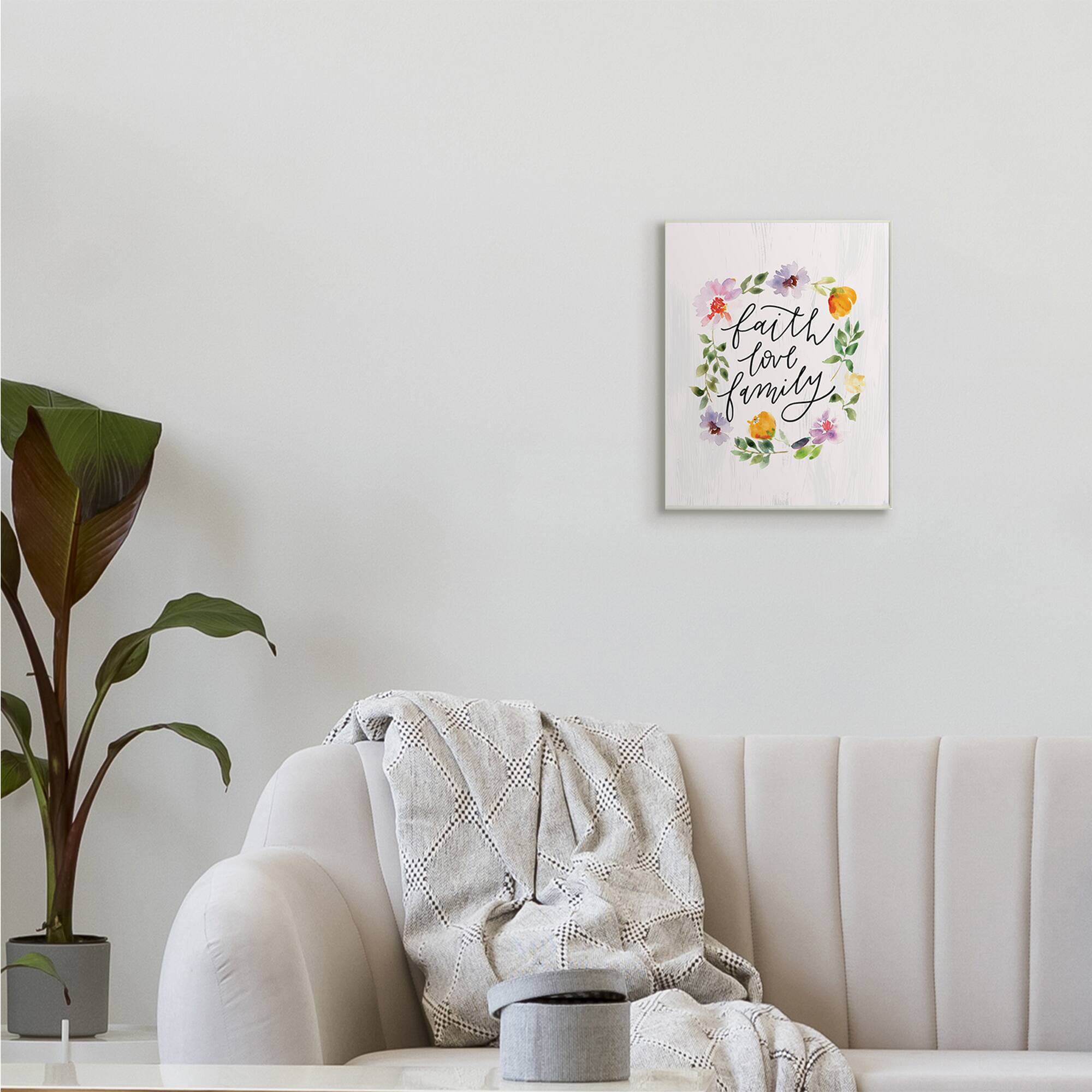 Stupell Industries Faith Love Family Quote Traditional Floral Wreath Wall Plaque