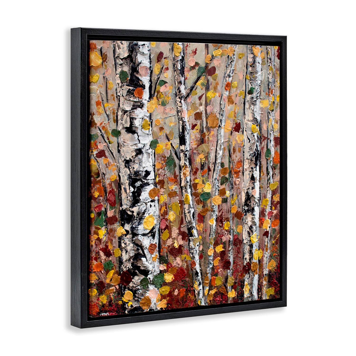 Stupell Industries Autumn Birch Trees Abstract Leaves Floater Framed Art