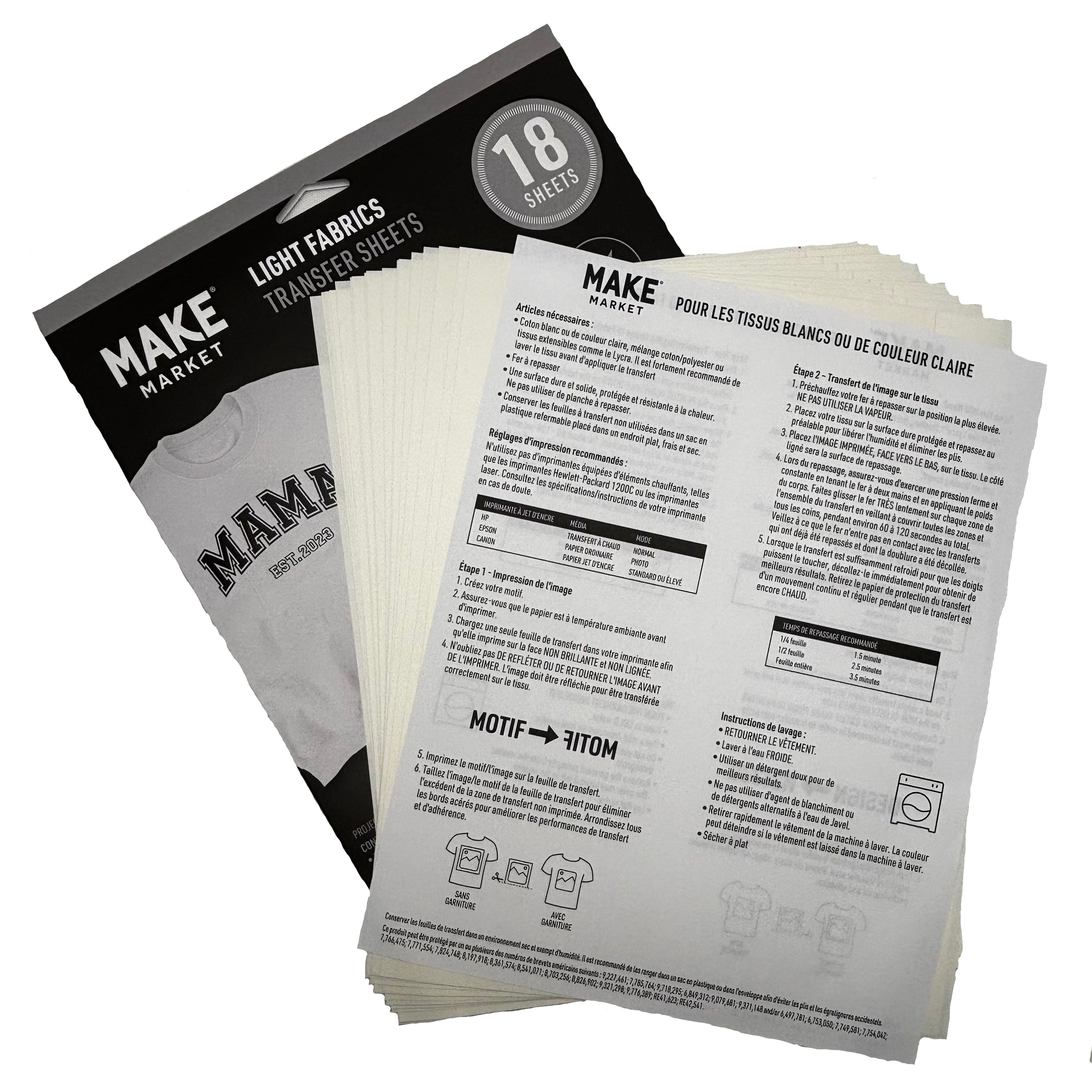 8.5&#x22; x 11&#x22; Light Fabric Transfer Sheets, 18ct. by Make Market&#xAE;