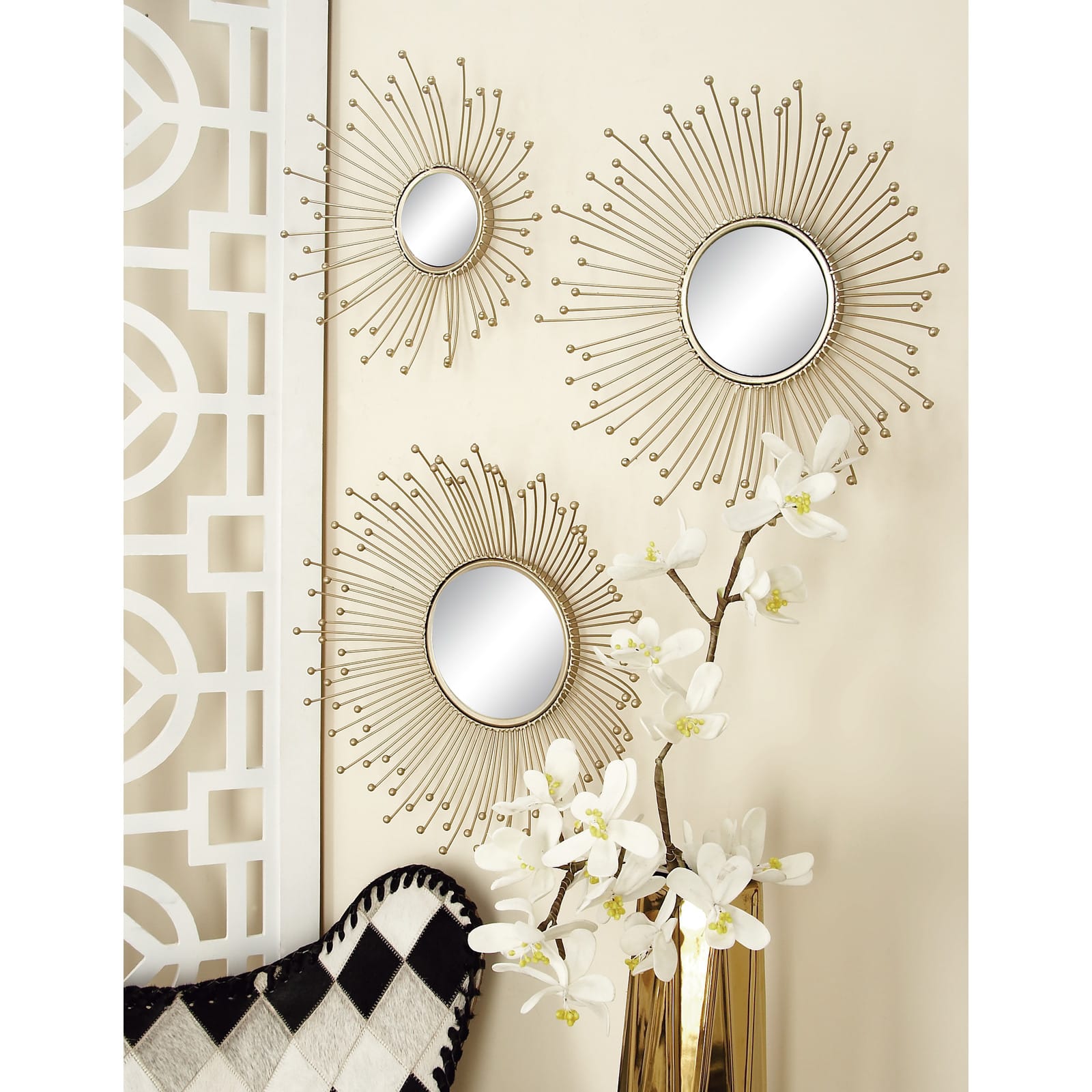 Gold Metal Glam Wall Mirror Set