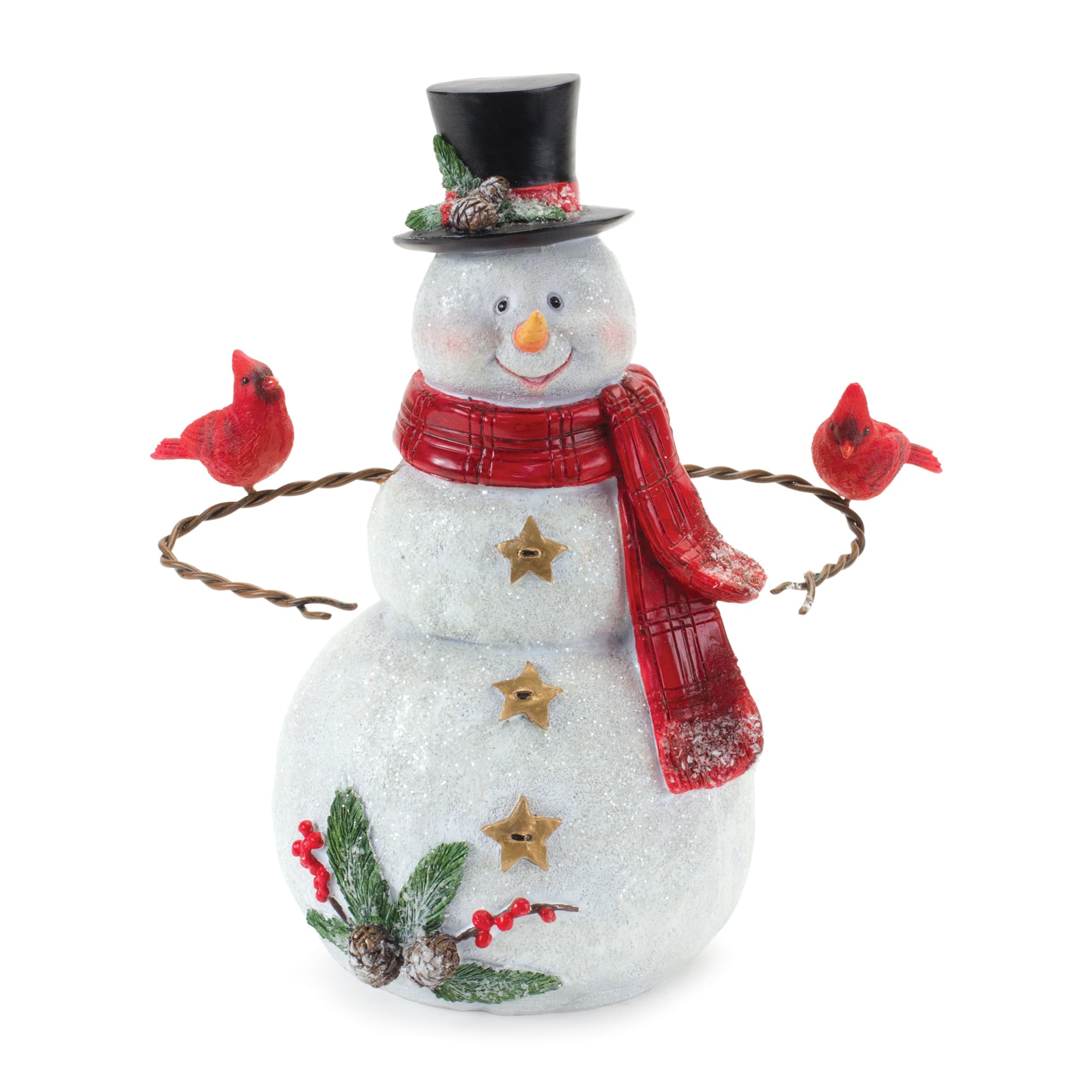 9&#x22; Snowman Figurine with Cardinal Bird Accents