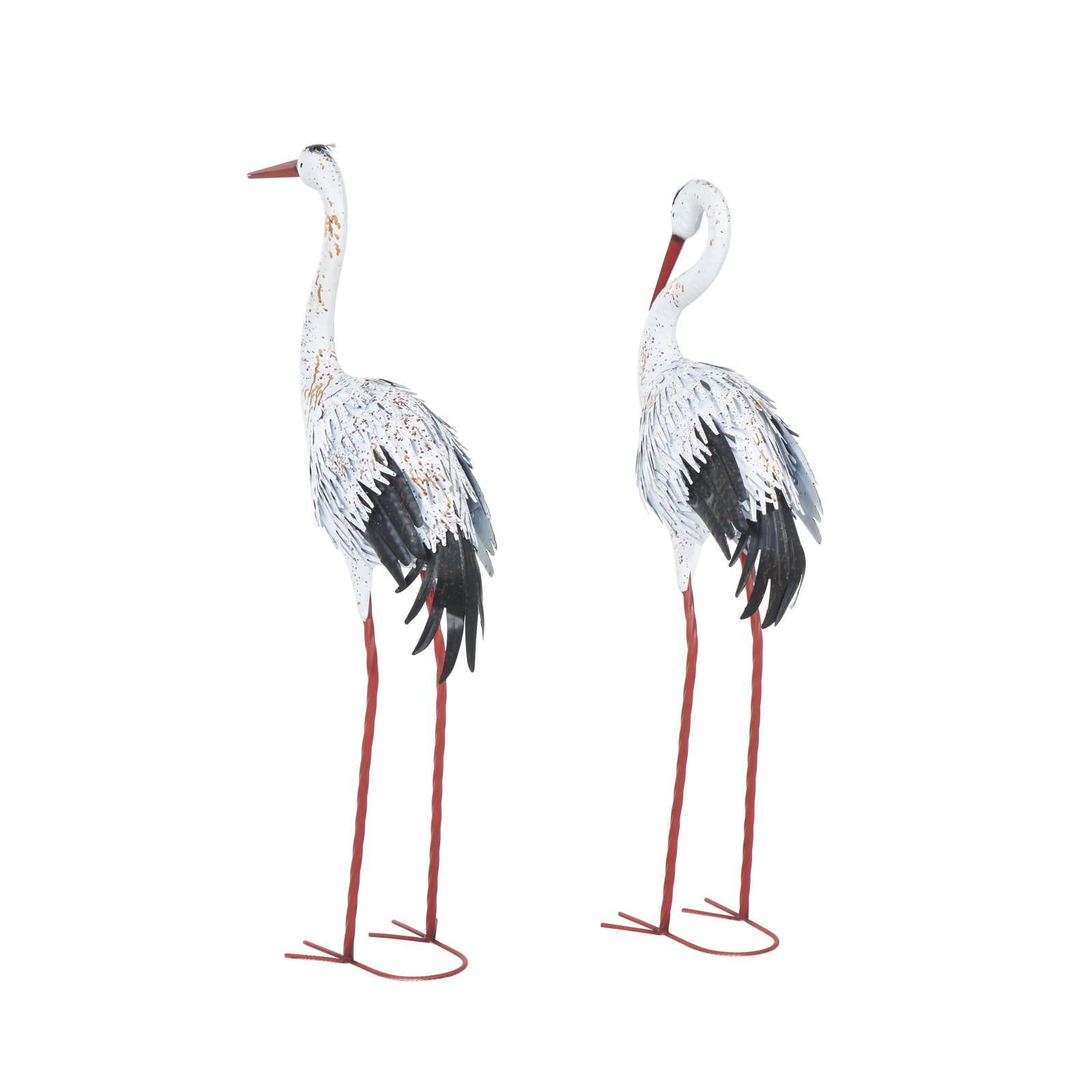 Tall White Textured Metal Crane Garden Sculpture Set