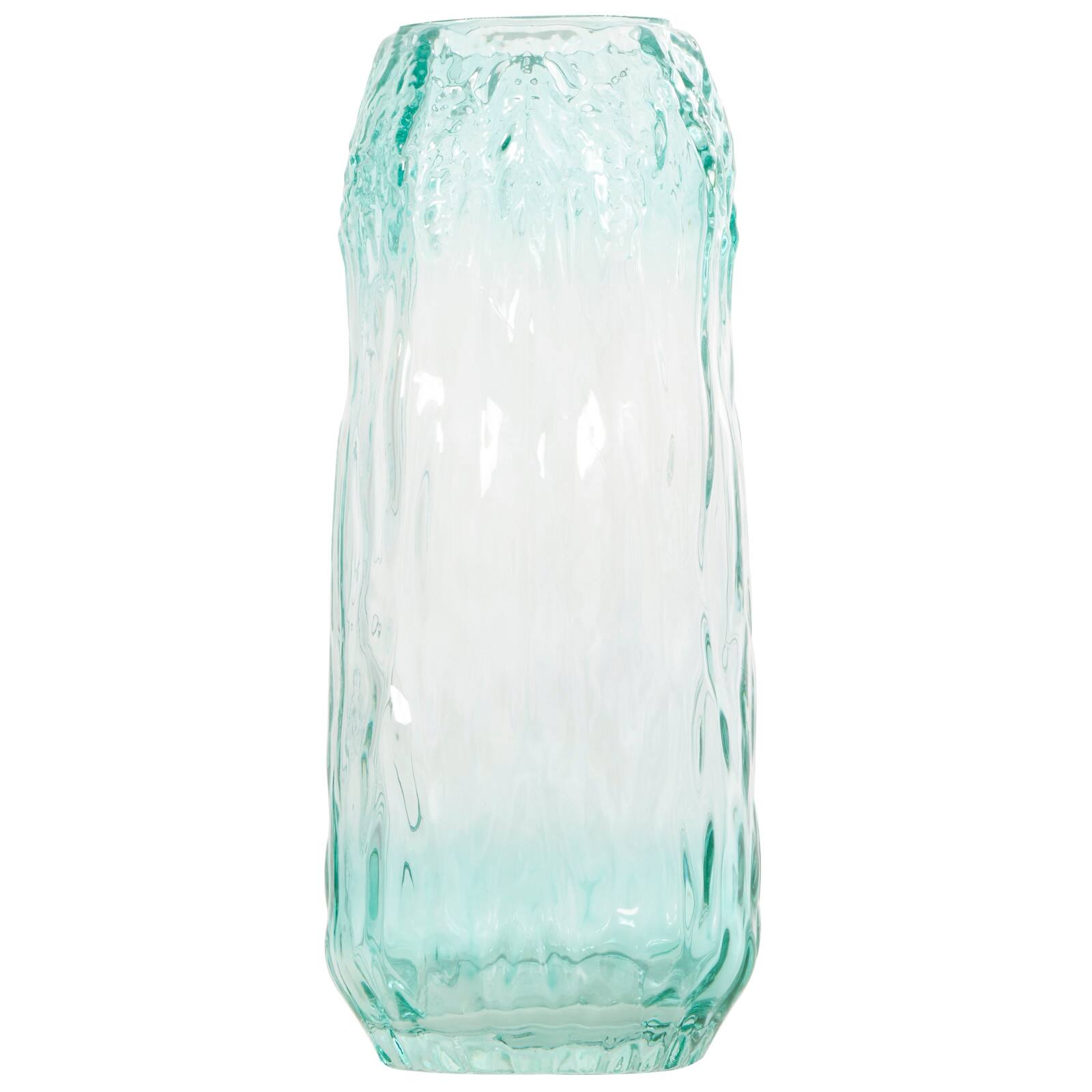 11" Green Ombre Handmade Abstract Textured Rectangular Glass Vase