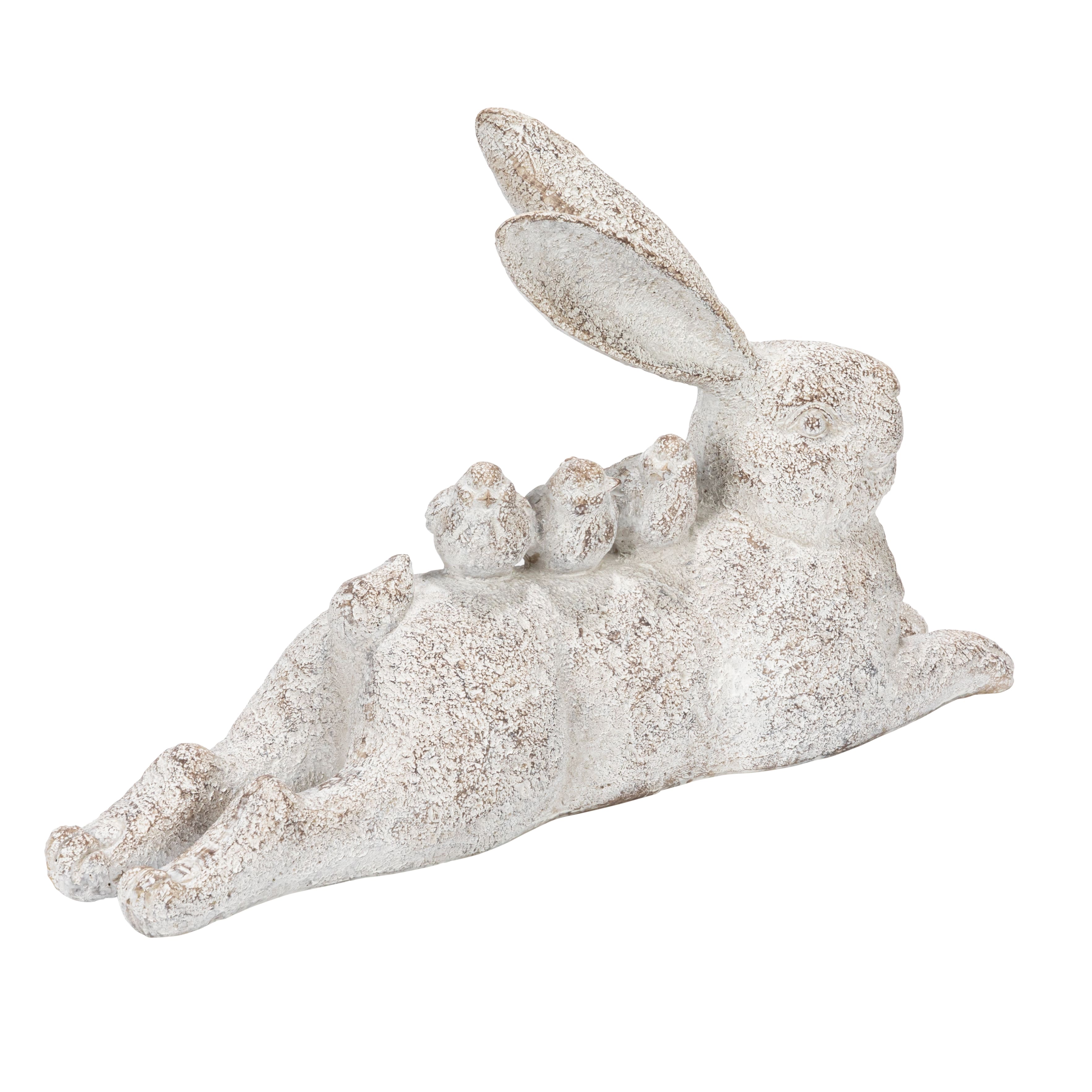 16.5&#x22; Decorative Resting Rabbit with Birds Figurine
