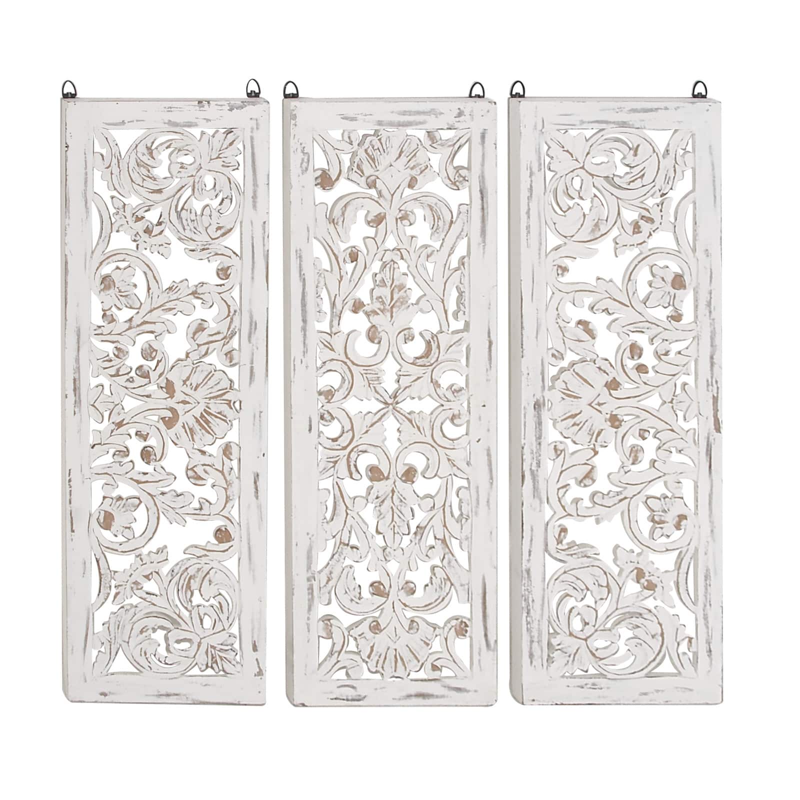36&#x22; White Distressed Wood Traditional Wall Decor, 3ct.