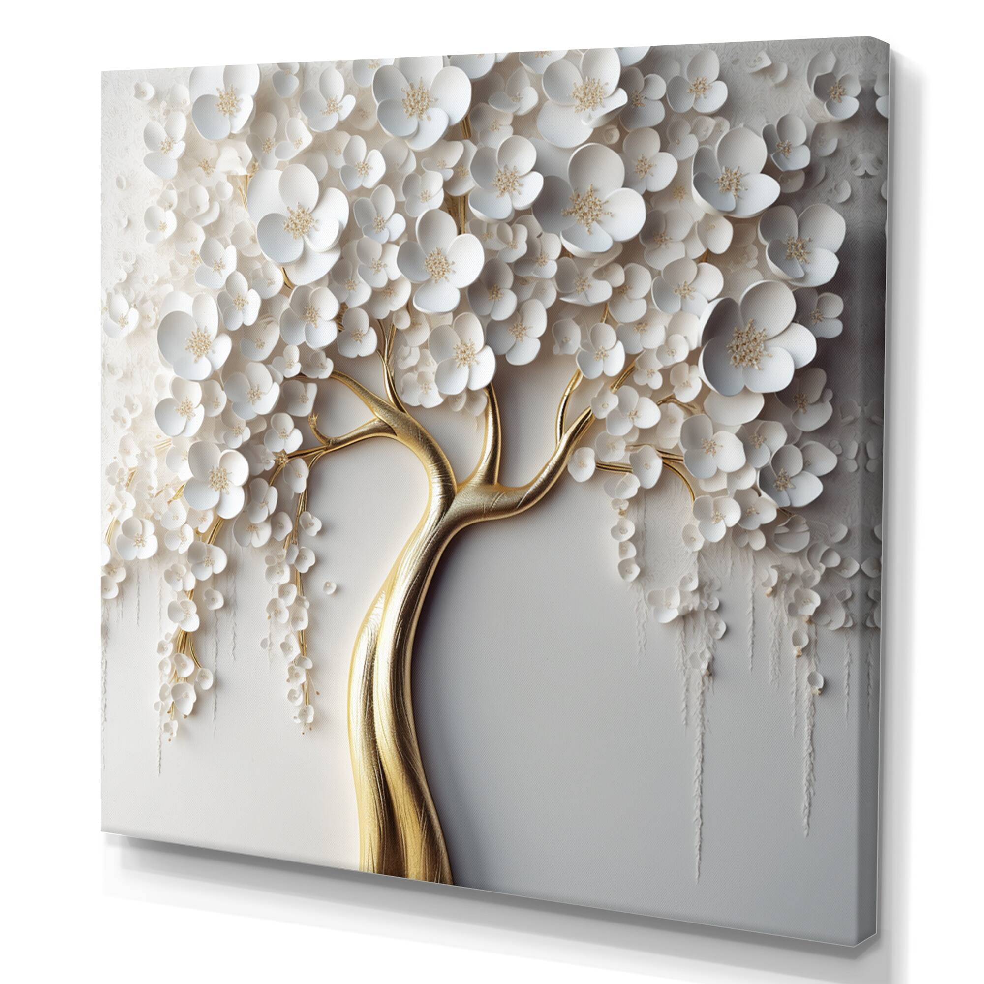 Designart "White Orchid Tree Garden Of Branches Vii" Tree Floral Wall Art For Living Room