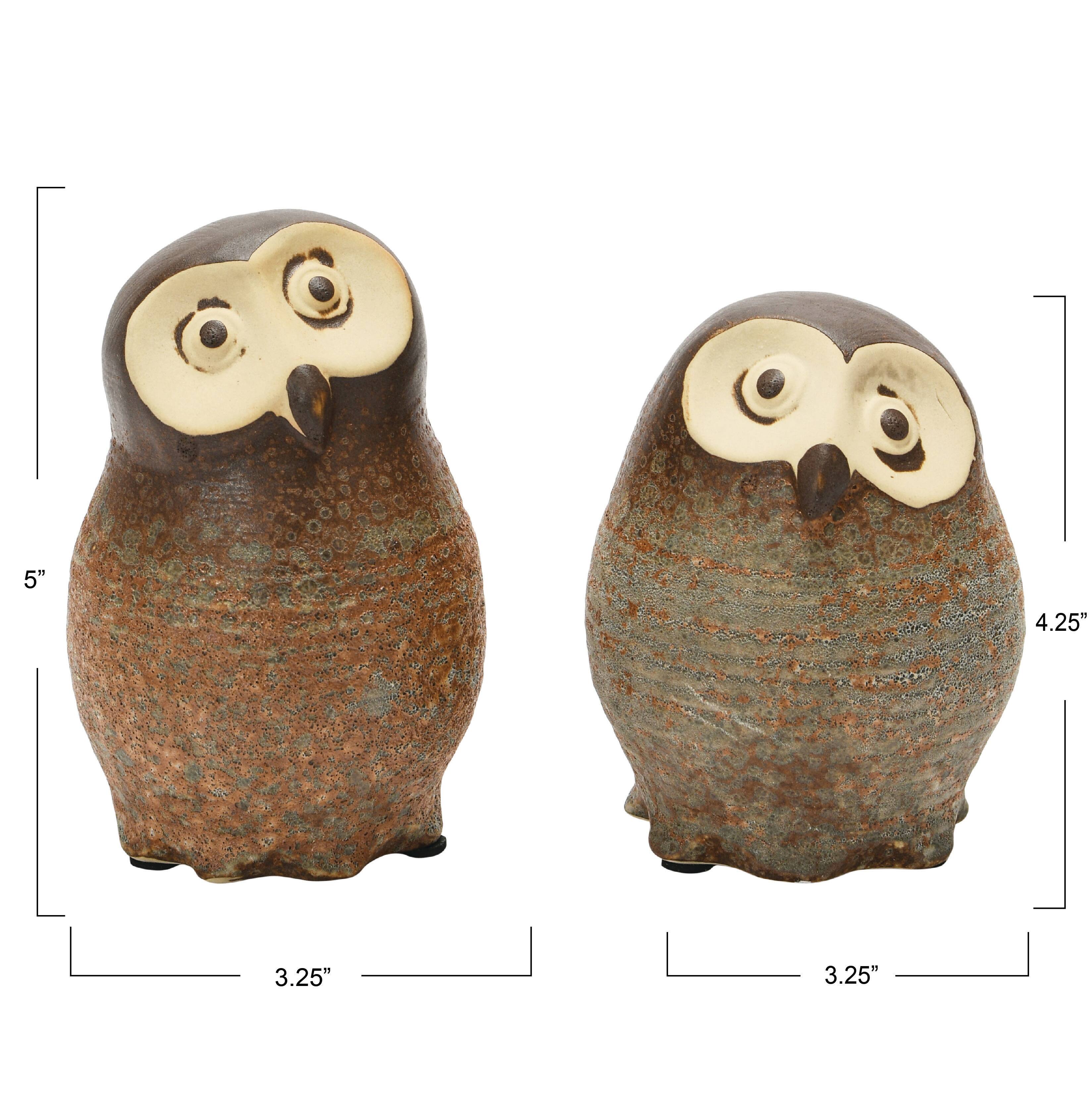 Hello Honey&#xAE; Brown Reactive Glaze Finish Stoneware Owl Figurine Set