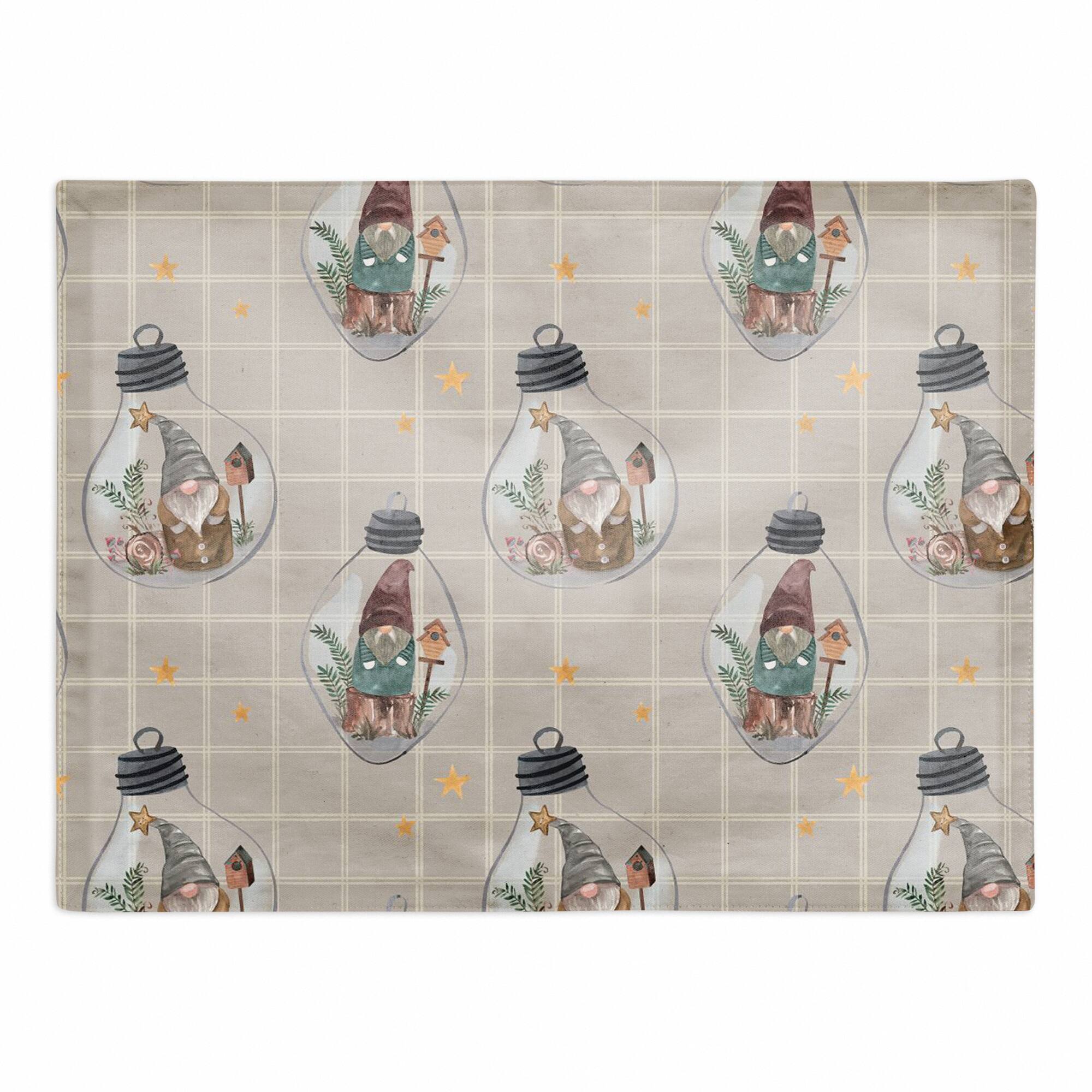 Gray & White Check Gnome Globe Pattern Cotton Twill Placemat