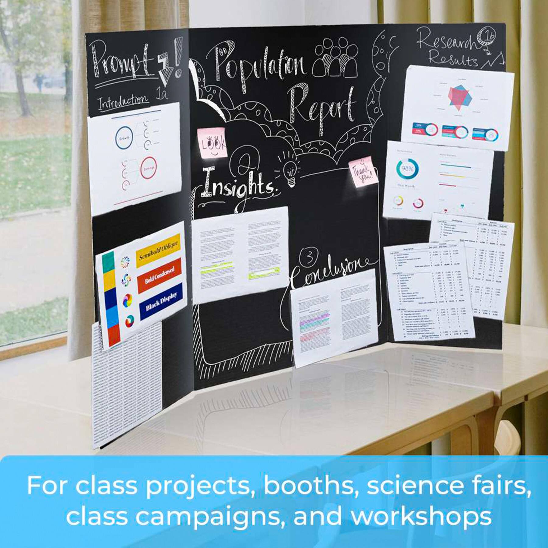 BAZIC Products® 36" x 48" Black Tri-Fold Corrugated Presentation Boards, 24ct.