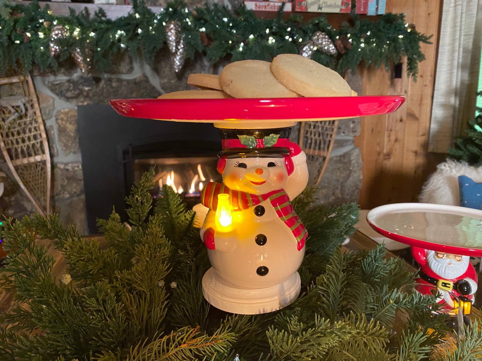 Lit Snowman Cake Plate