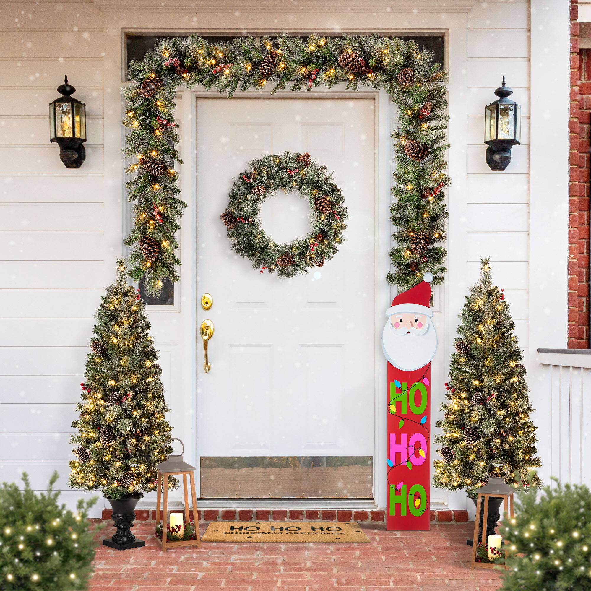 Glitzhome® 4.5ft. Wooden Santa Porch Sign with Fabric Dangling Legs