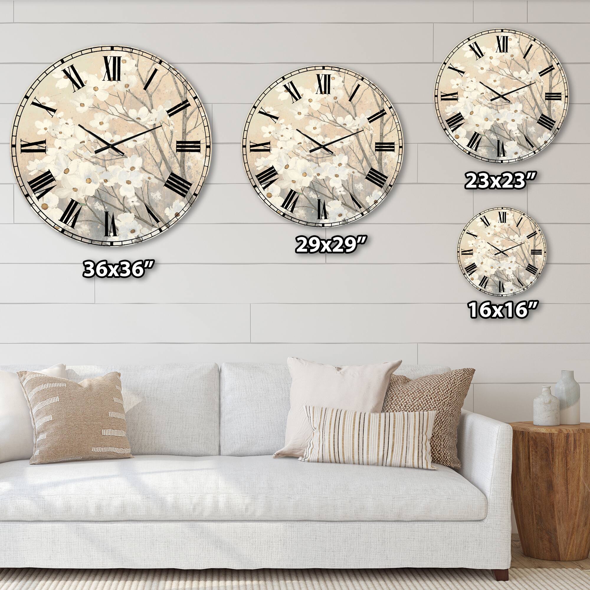 Designart &#x27;Brown Onn Grey Blossoms Traditional Wall Clock