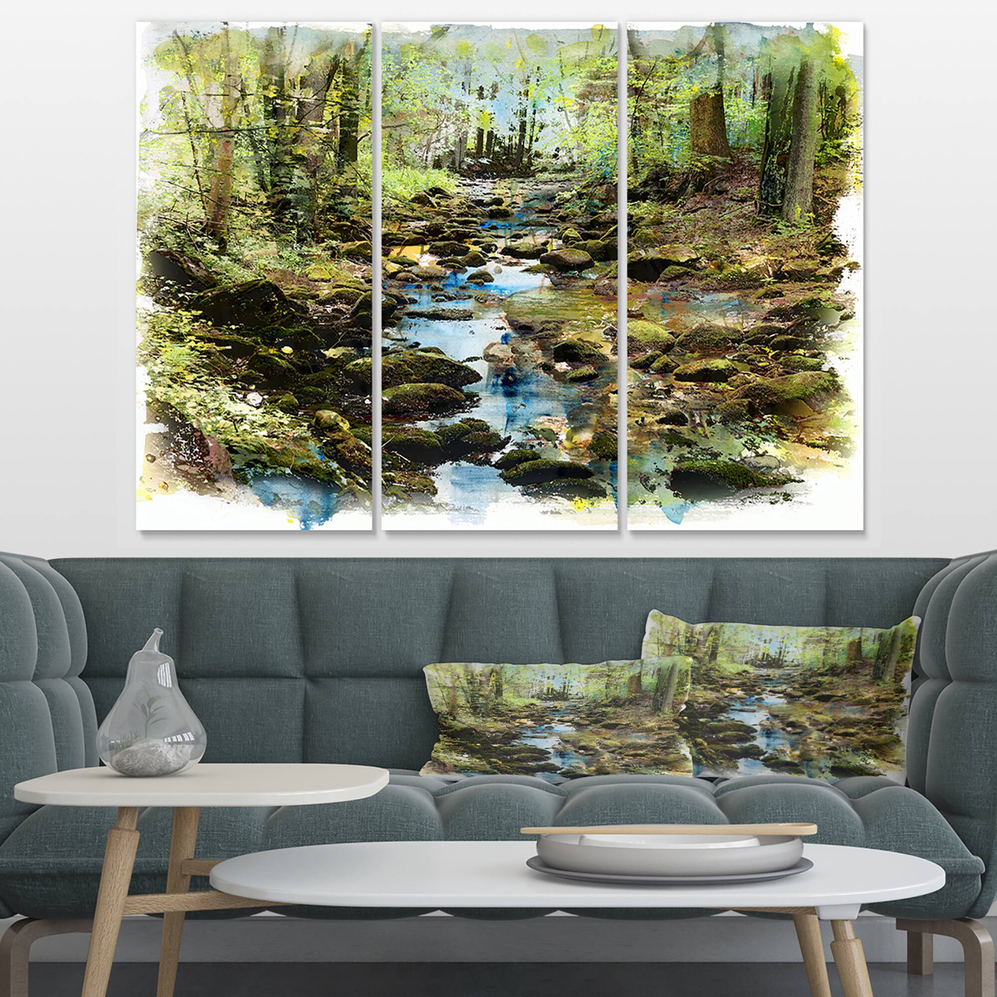 Designart - Stream in the Forest - Landscape Painting Canvas Print