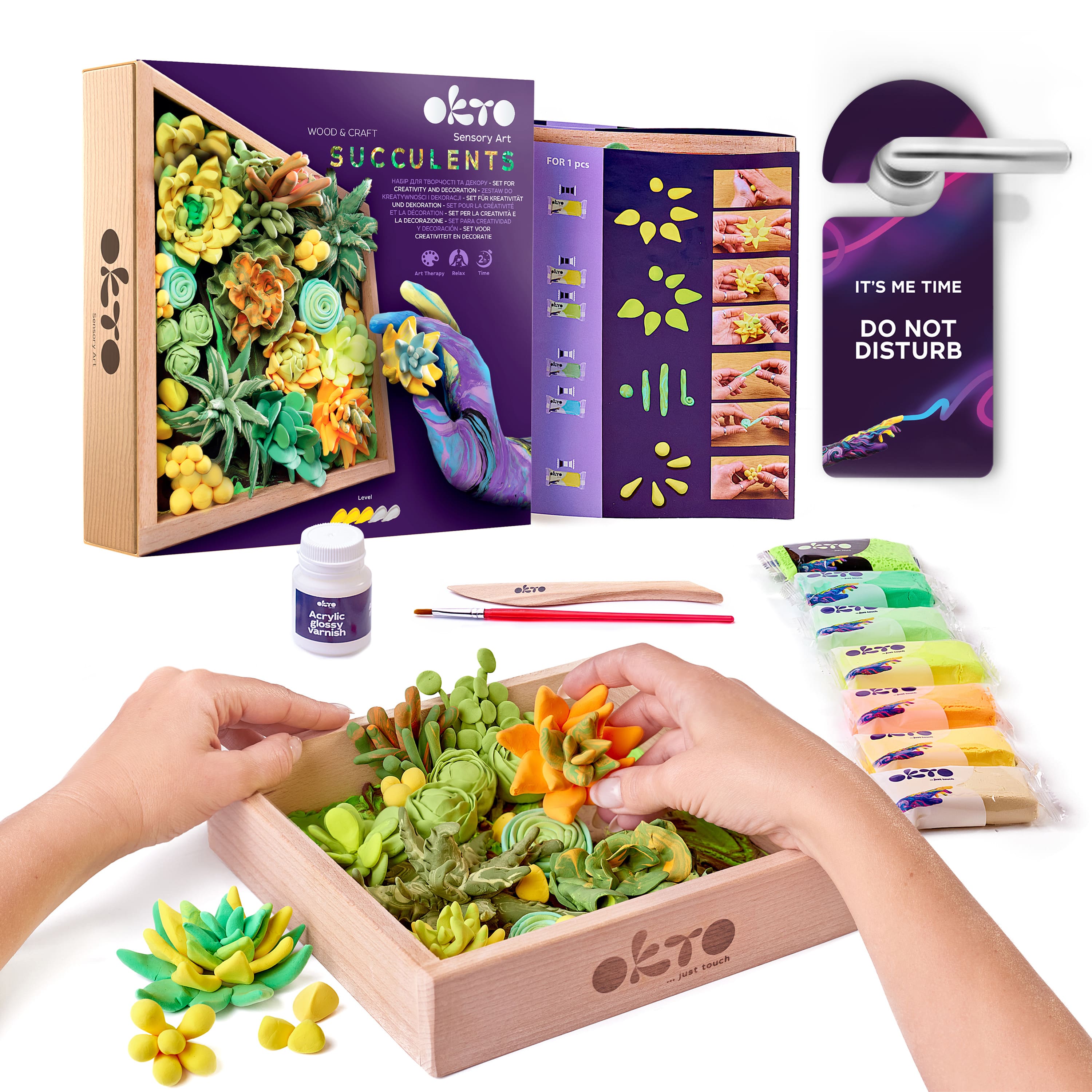 OKTO DIY Wood &#x26; Craft Energy Succulents Clay Kit