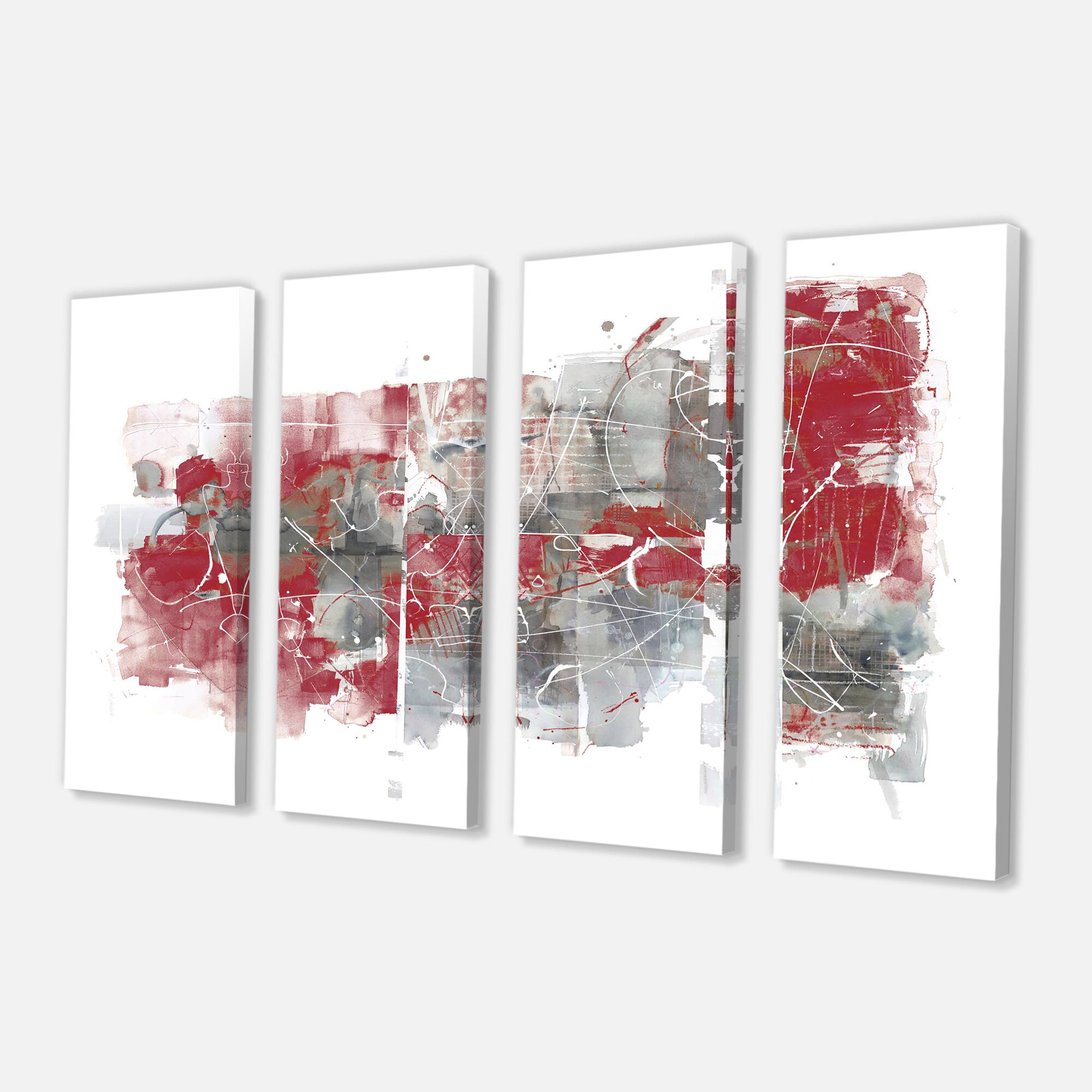 Designart - Moving In and Out of Traffic I Red Grey - Geometric Canvas Art