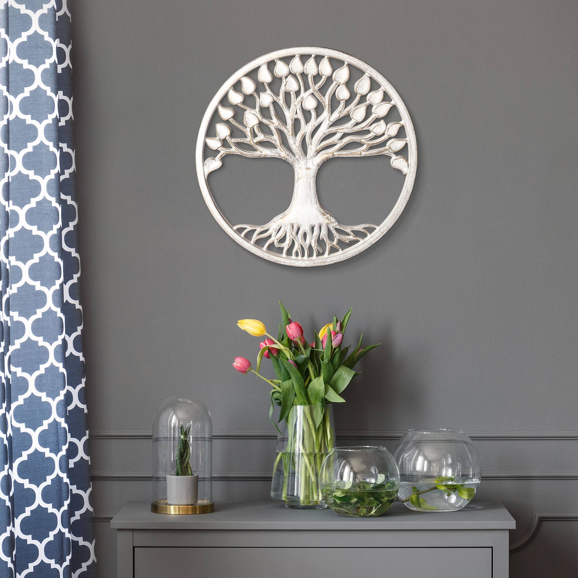 American Art D&#xE9;cor&#x2122; 15.5&#x22; Tree of Life Medallion Boho Wall Art with White with Gold Accents