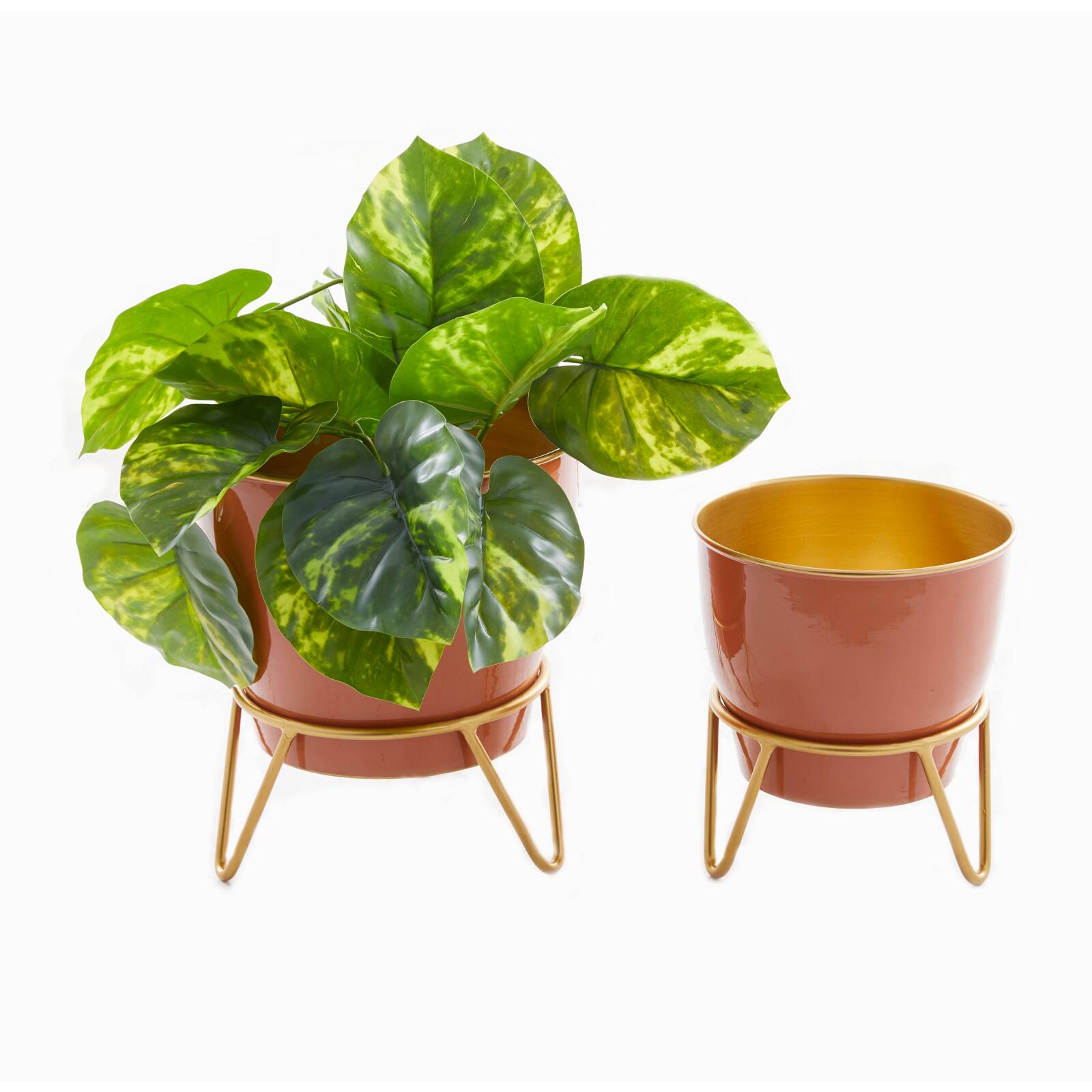 Set of 2 Pink Iron Modern Planter, 12" x 10" x 10"