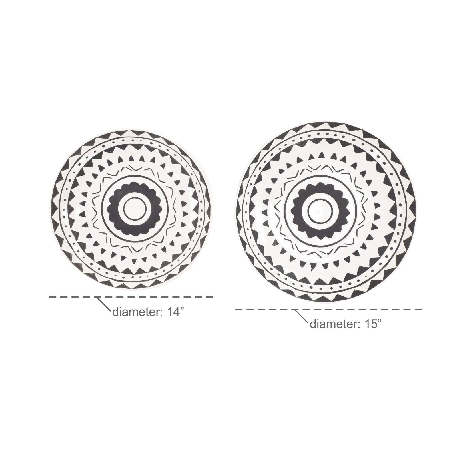 Set of 2 Black Ceramic Eclectic Abstract Wall Decor, 15", 14"